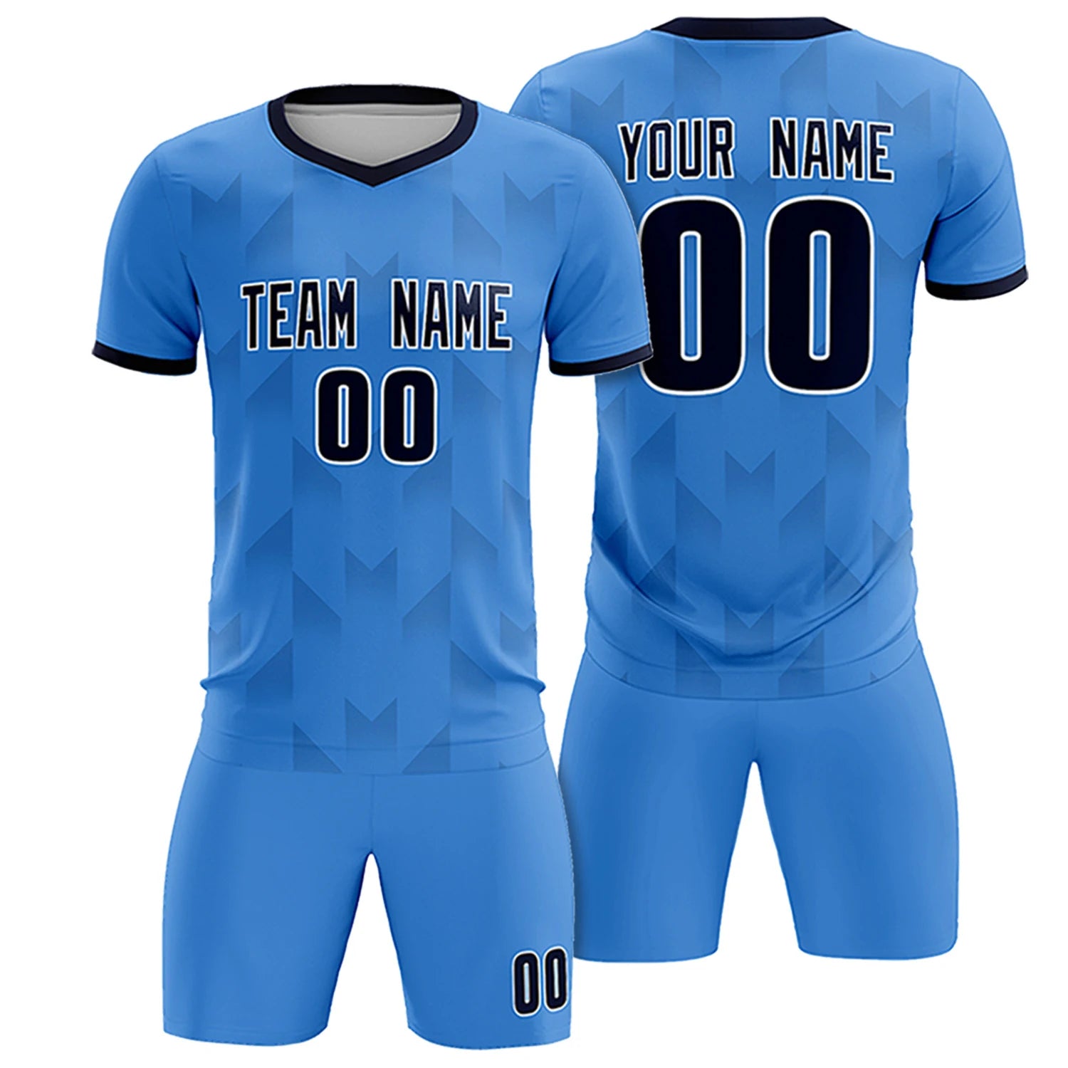 Custom Powder Blue Black Men Uniform Soccer Sets Jersey