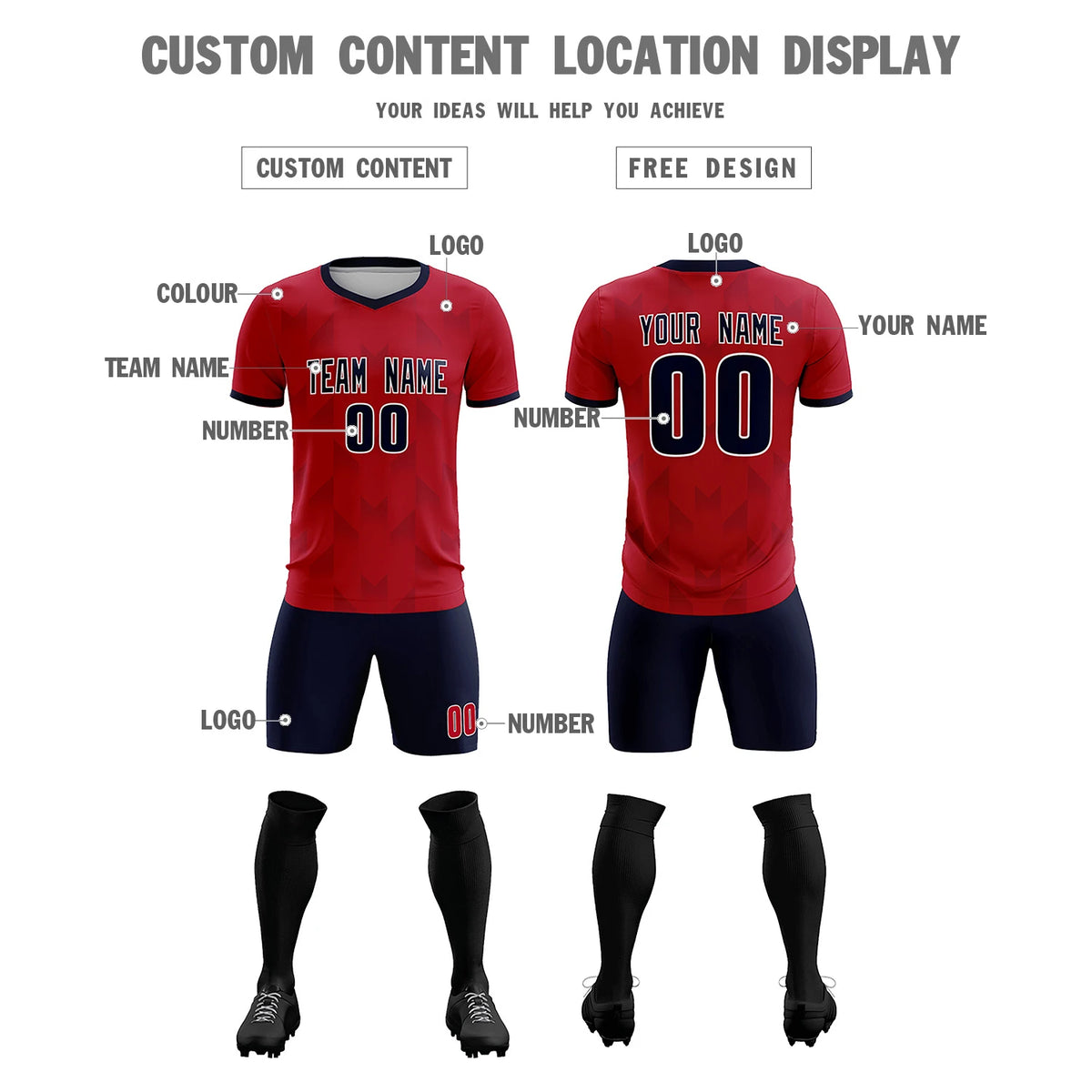 Custom Red Navy Men Uniform Soccer Sets Jersey