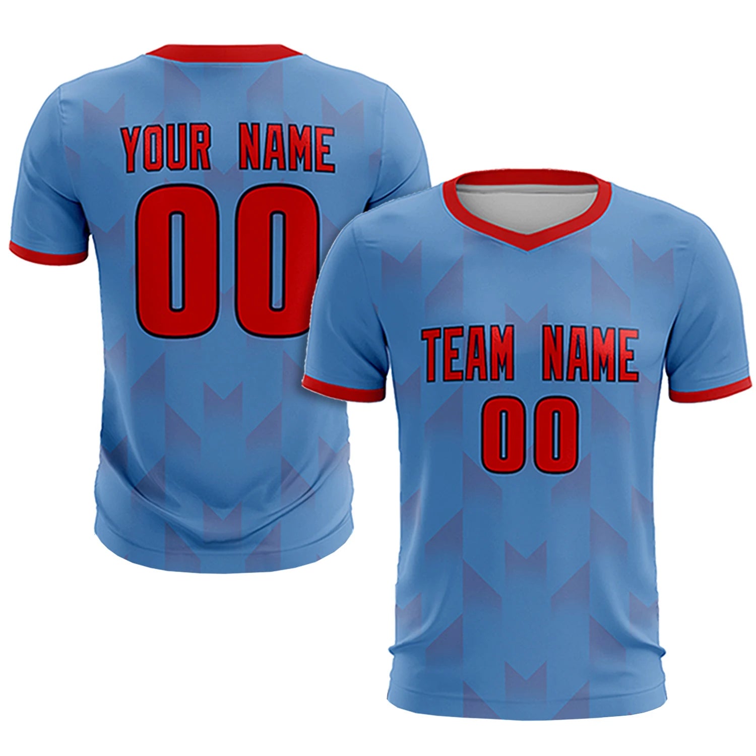 Custom Light Blue Red Men Uniform Soccer Sets Jersey