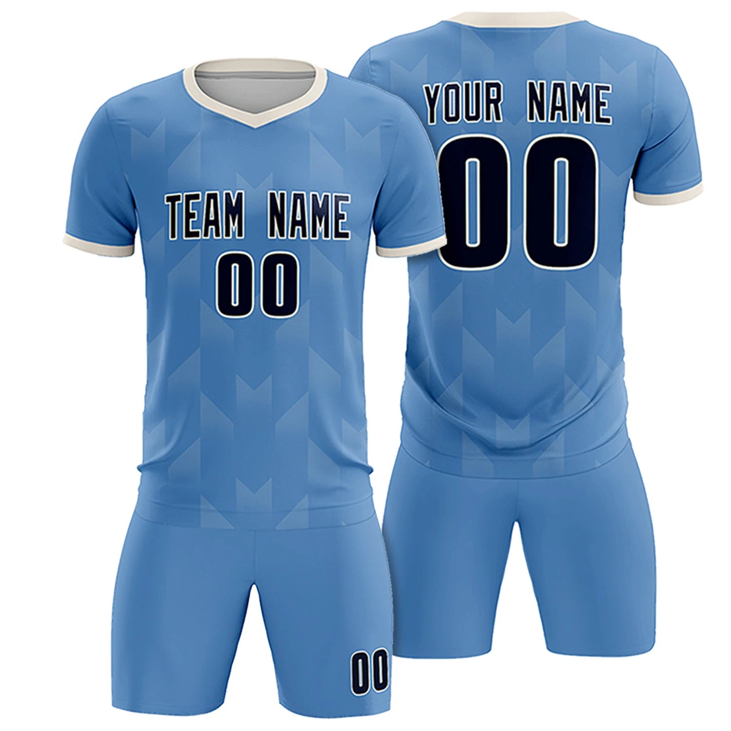 Custom Light Blue Cream Men Uniform Soccer Sets Jersey