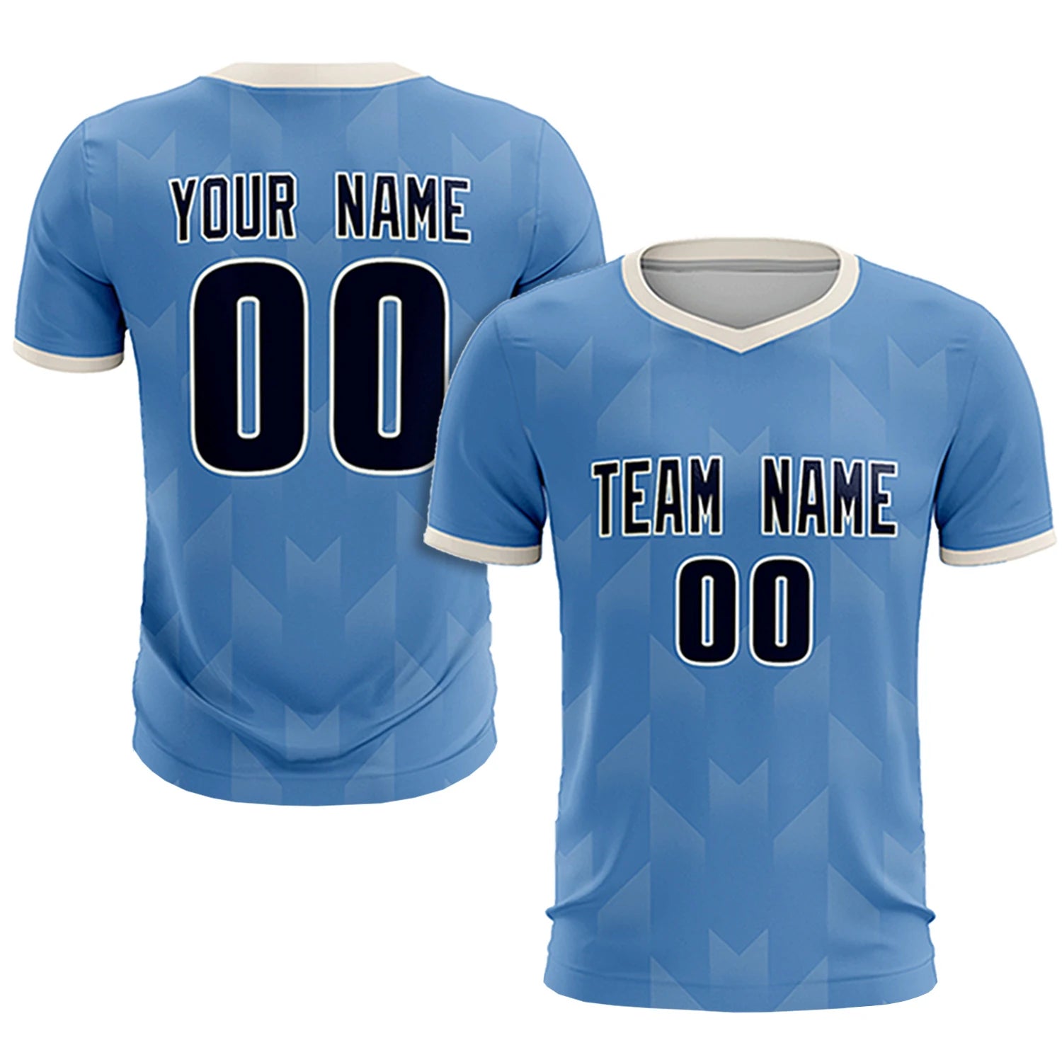Custom Light Blue Cream Men Uniform Soccer Sets Jersey