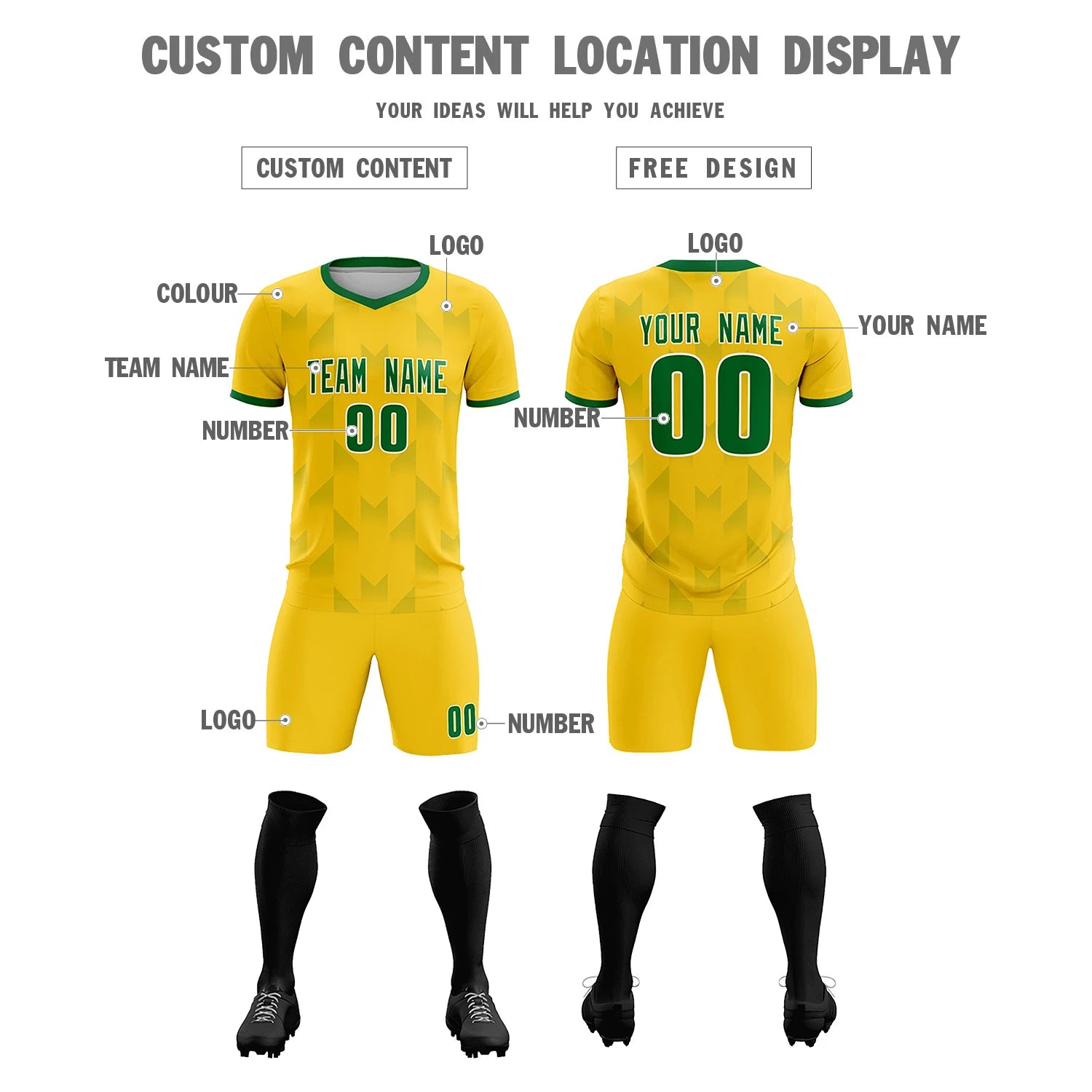 Custom Gold01 Kelly Green Men Uniform Soccer Sets Jersey