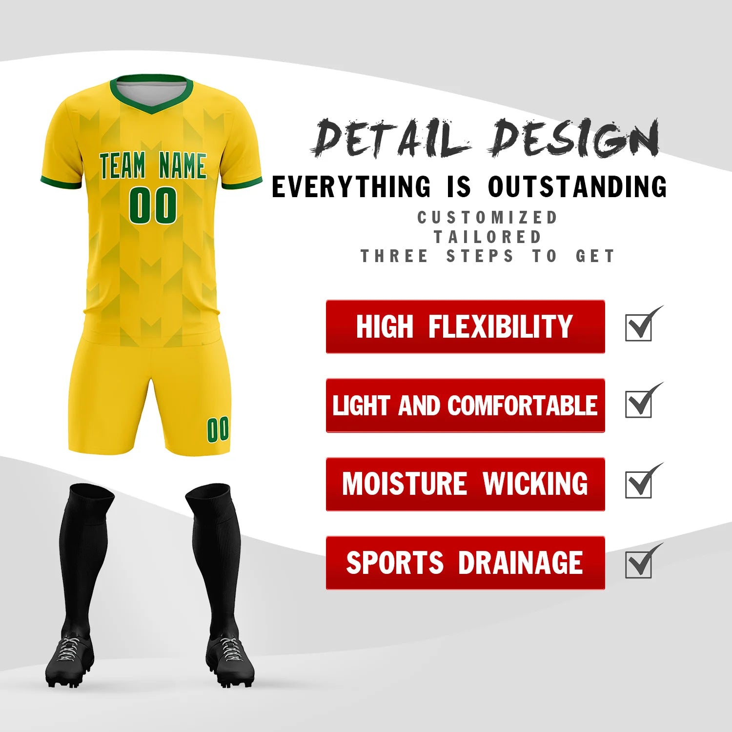 Custom Gold01 Kelly Green Men Uniform Soccer Sets Jersey