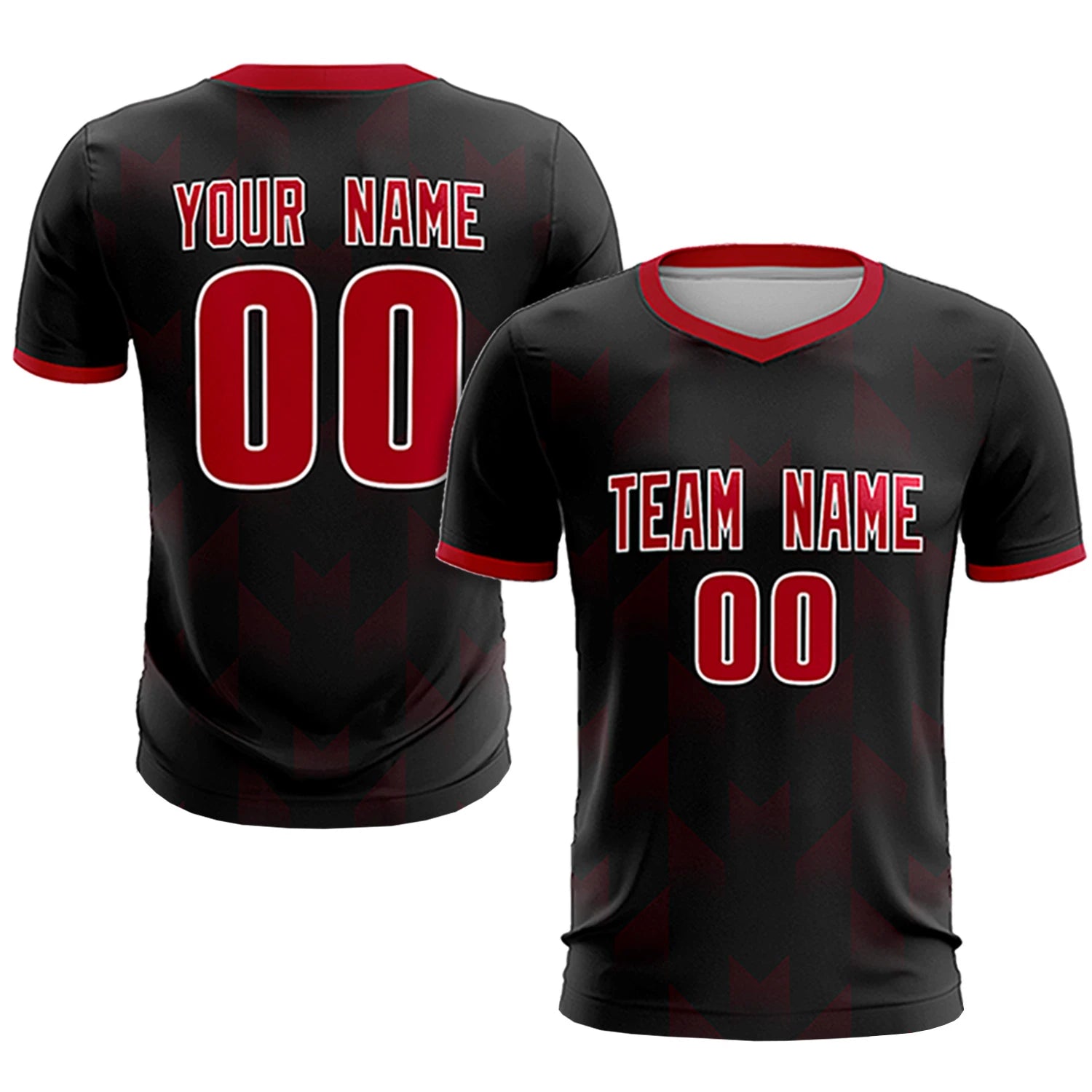 Custom Black Red Men Uniform Soccer Sets Jersey