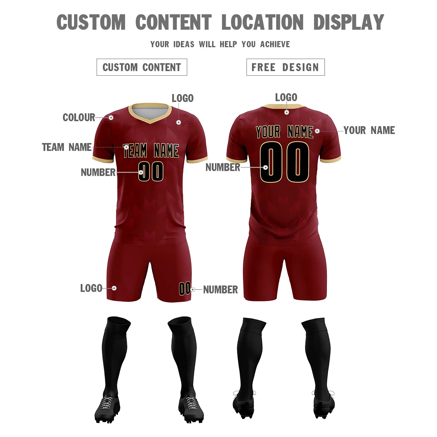 Custom Crimson Khaki Men Uniform Soccer Sets Jersey