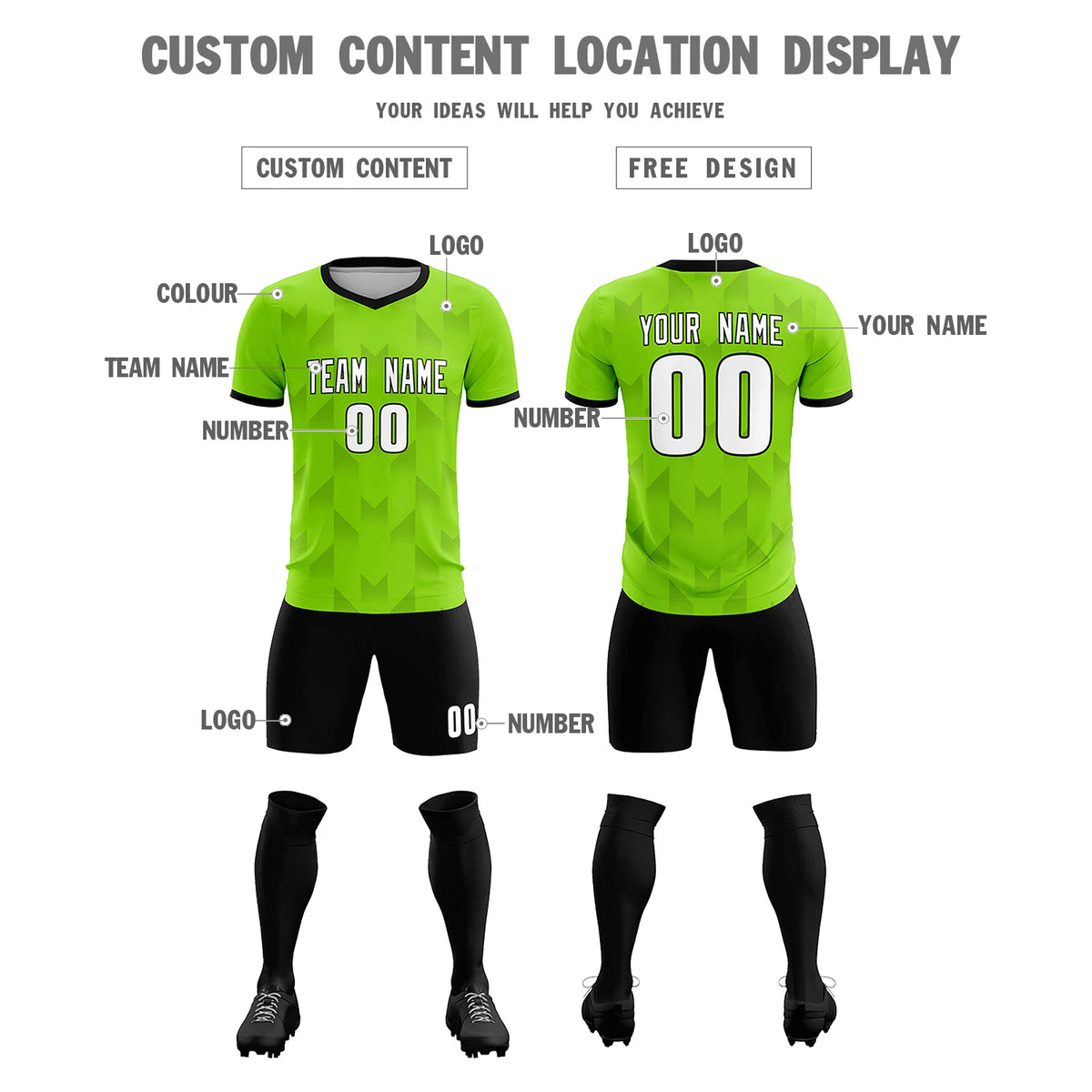 Custom Neon Green Black Men Uniform Soccer Sets Jersey