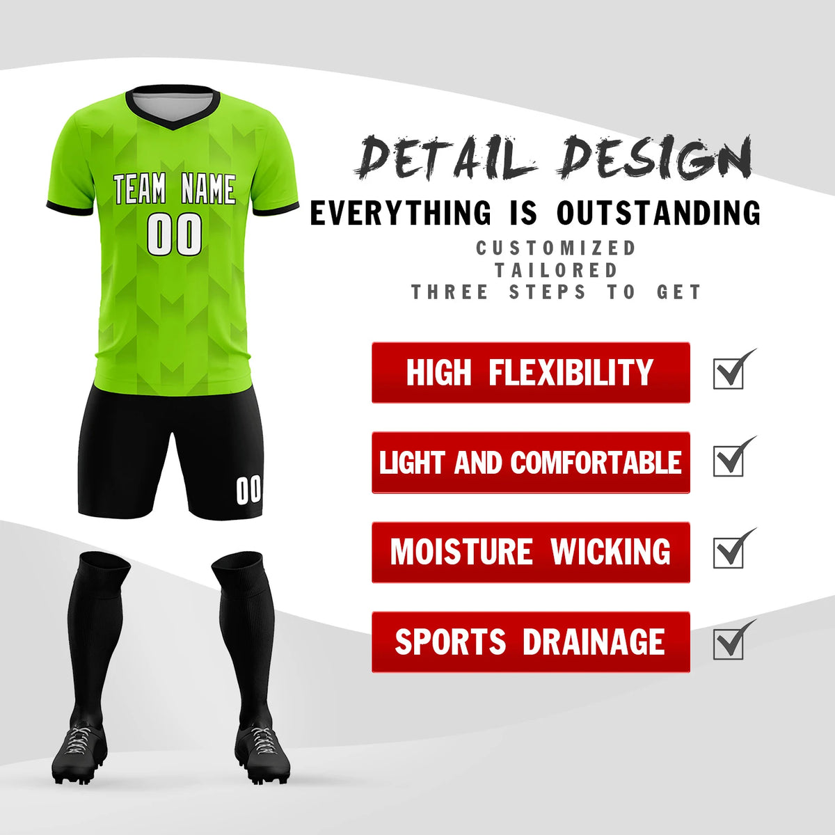 Custom Neon Green Black Men Uniform Soccer Sets Jersey