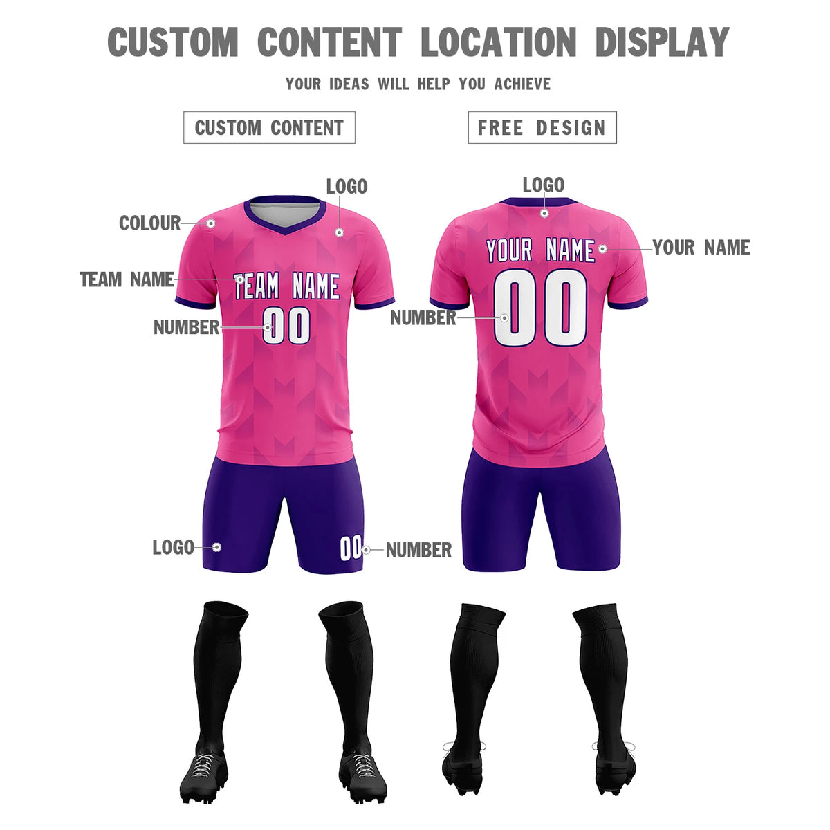 Custom Pink Purple Men Uniform Soccer Sets Jersey