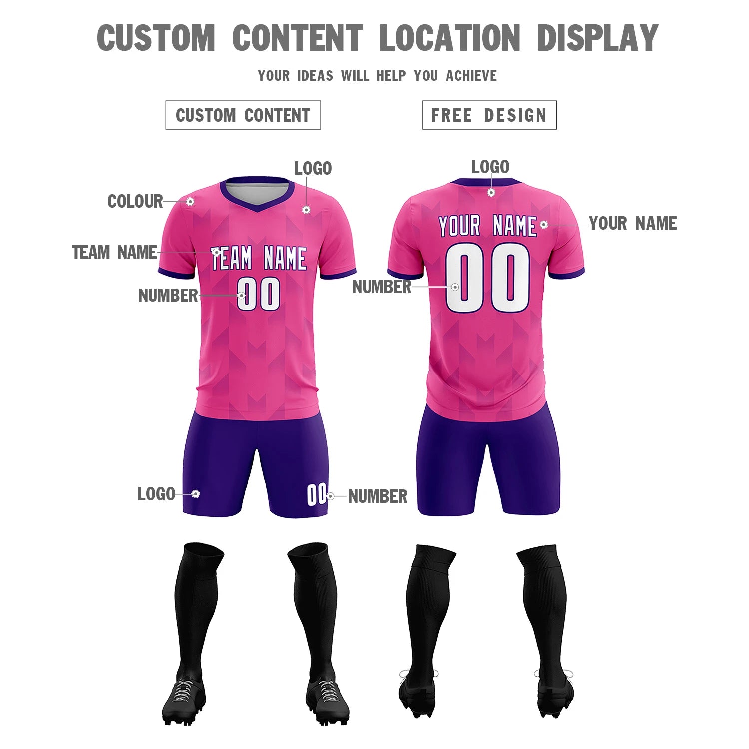 Custom Pink Purple Men Uniform Soccer Sets Jersey