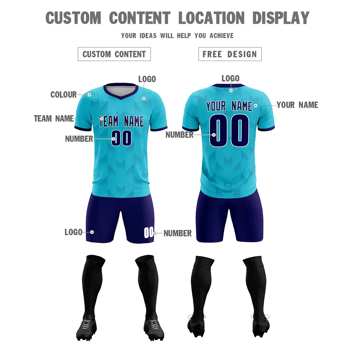 Custom Sky Blue Purple Men Uniform Soccer Sets Jersey