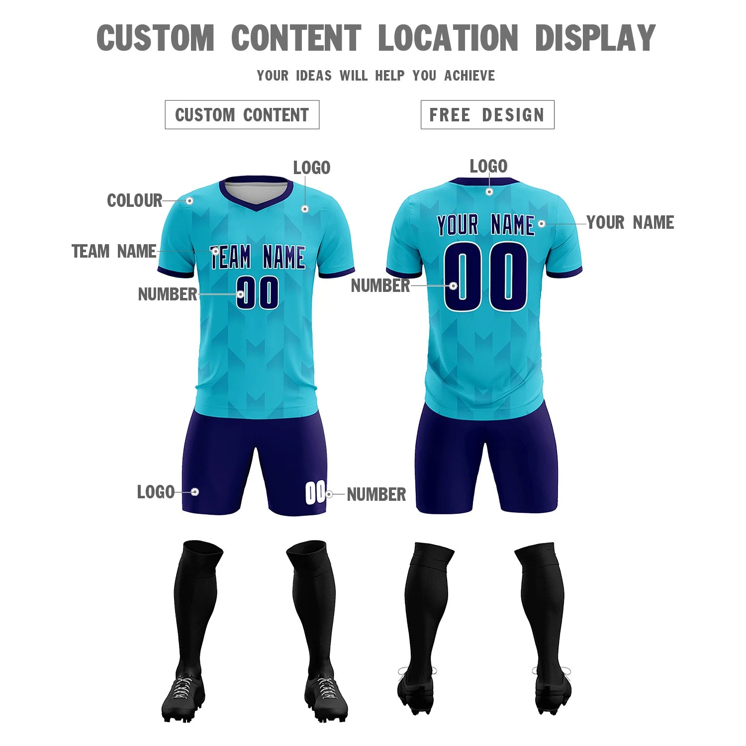 Custom Sky Blue Purple Men Uniform Soccer Sets Jersey