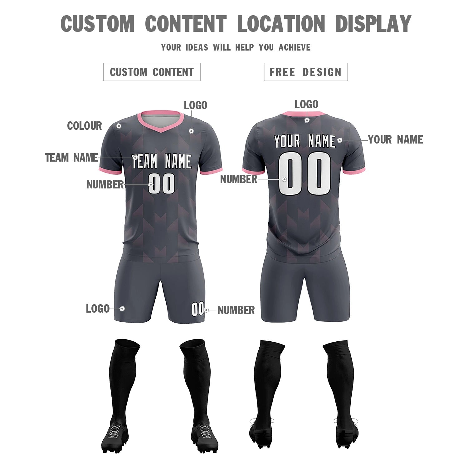 Custom Gray Light Pink Men Uniform Soccer Sets Jersey