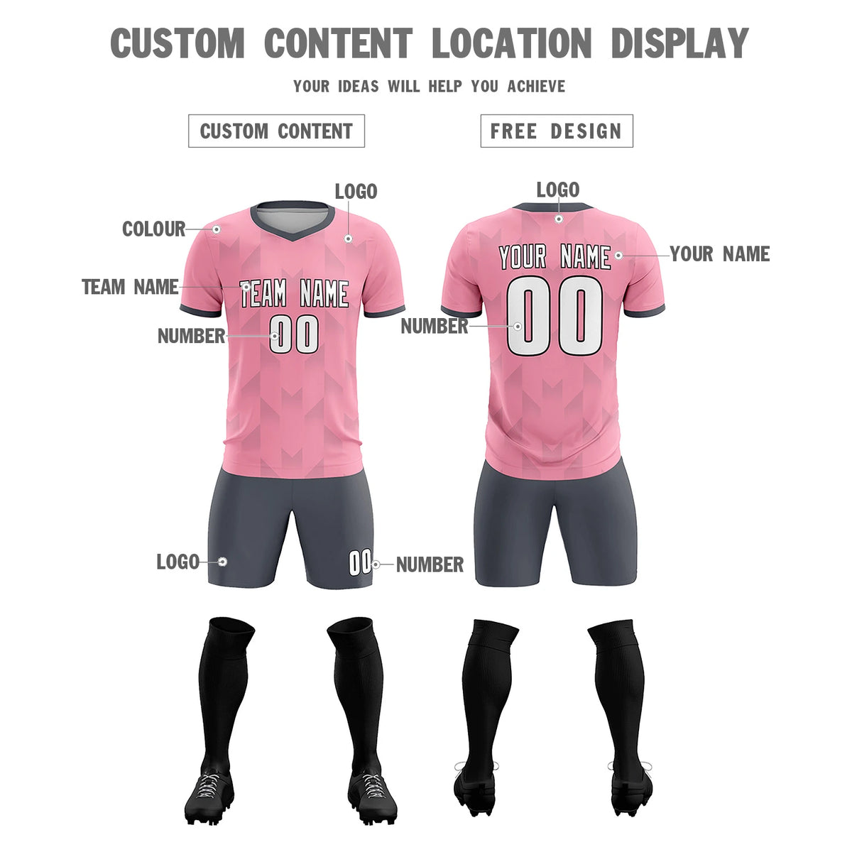 Custom Light Pink Gray Men Uniform Soccer Sets Jersey