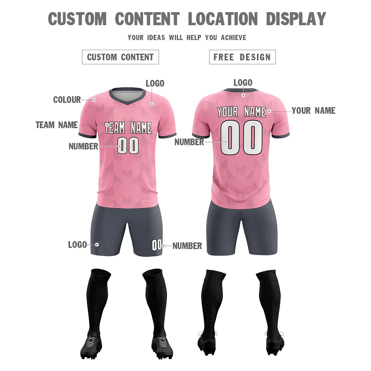 Custom Light Pink Gray Men Uniform Soccer Sets Jersey