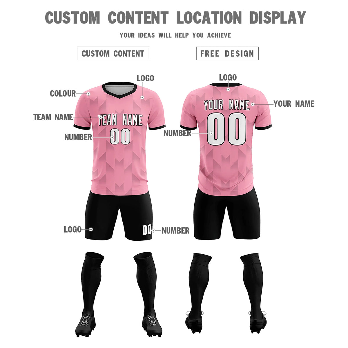 Custom Light Pink Black Men Uniform Soccer Sets Jersey