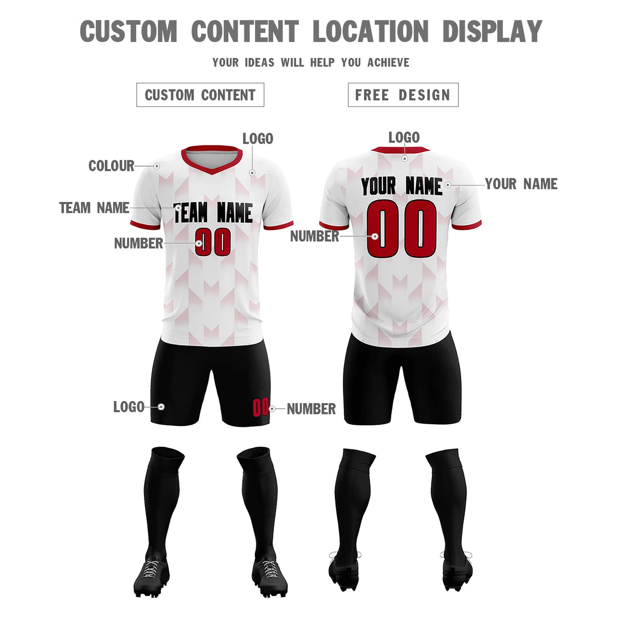 Custom White Red Men Uniform Soccer Sets Jersey