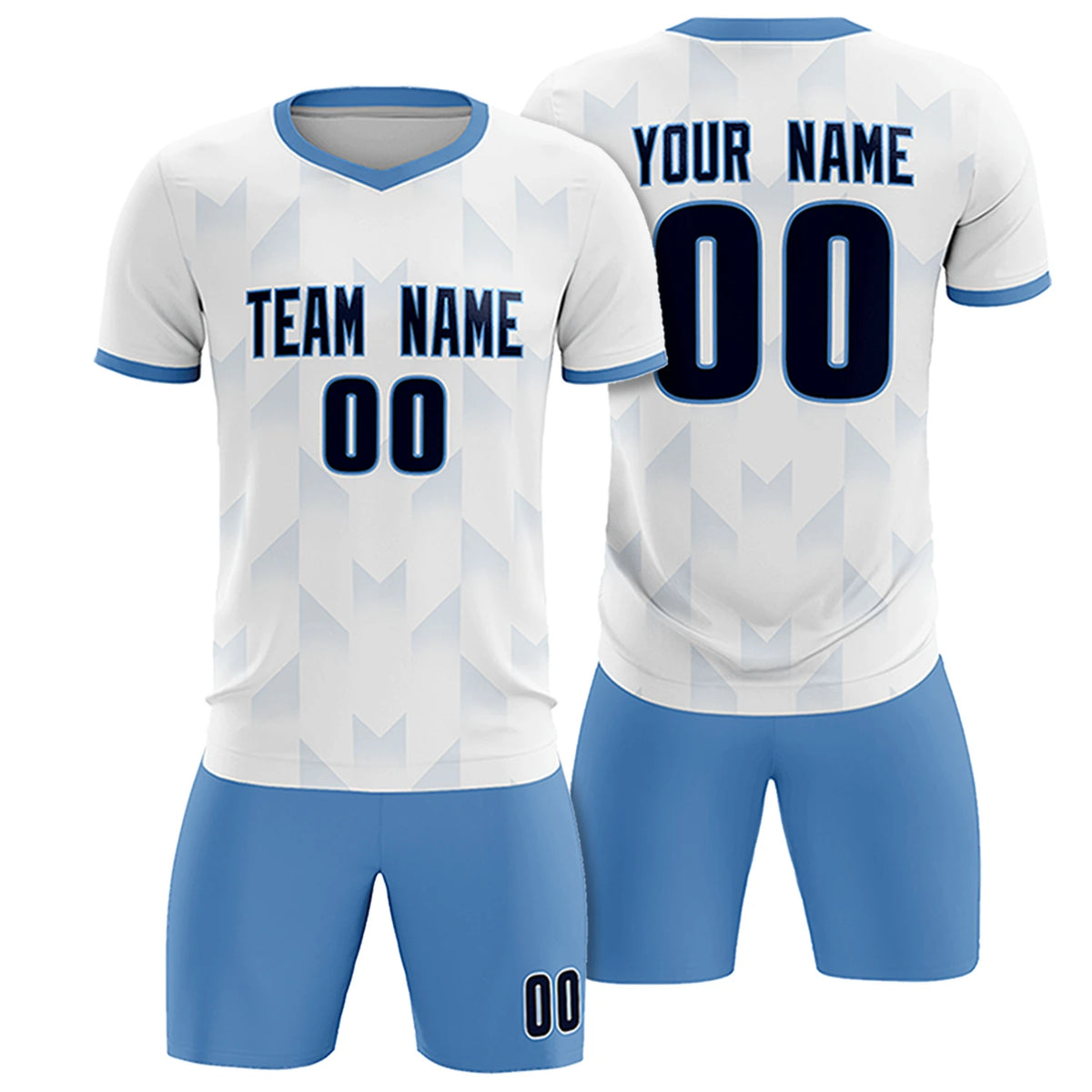 Custom White Light Blue Men Uniform Soccer Sets Jersey