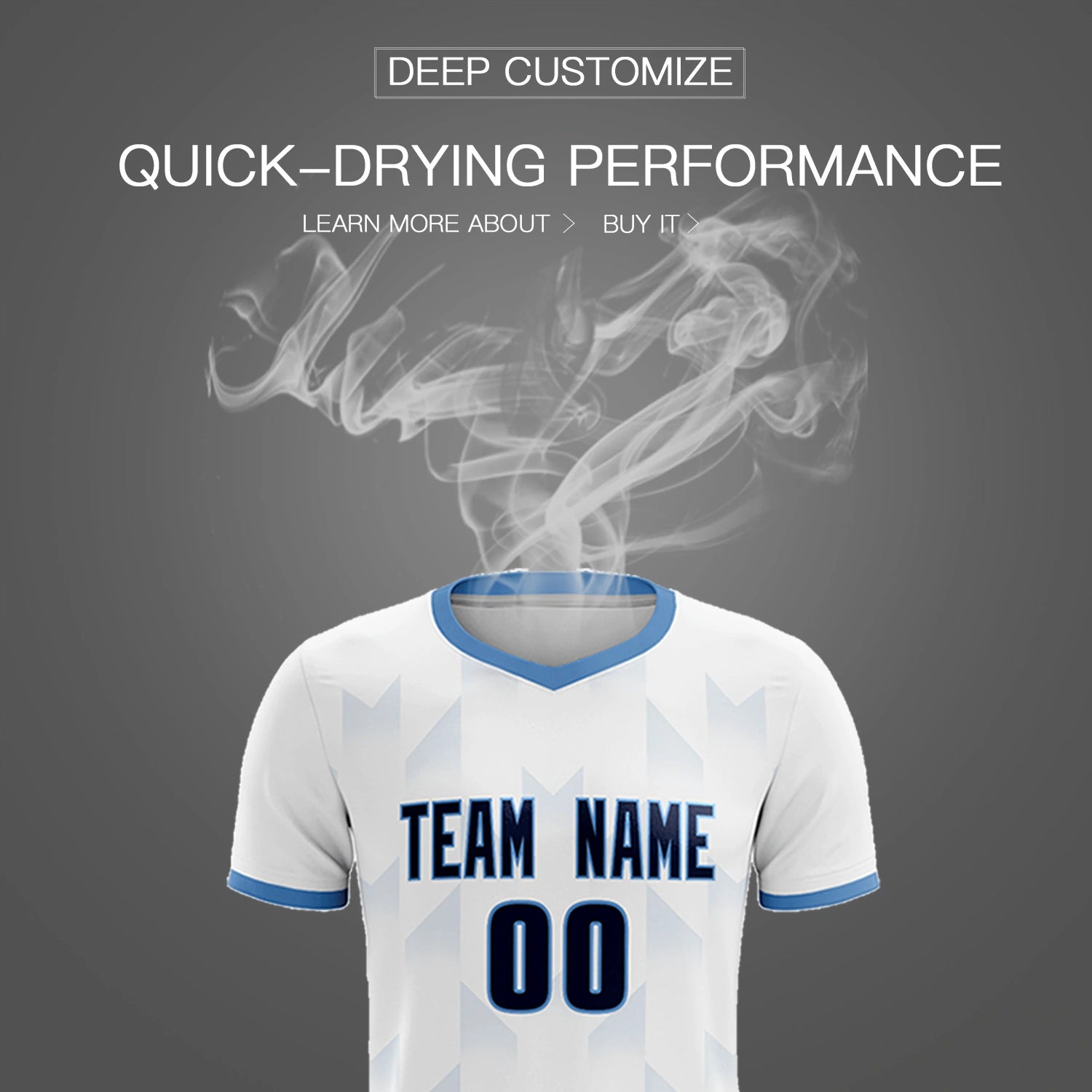 Custom White Light Blue Men Uniform Soccer Sets Jersey