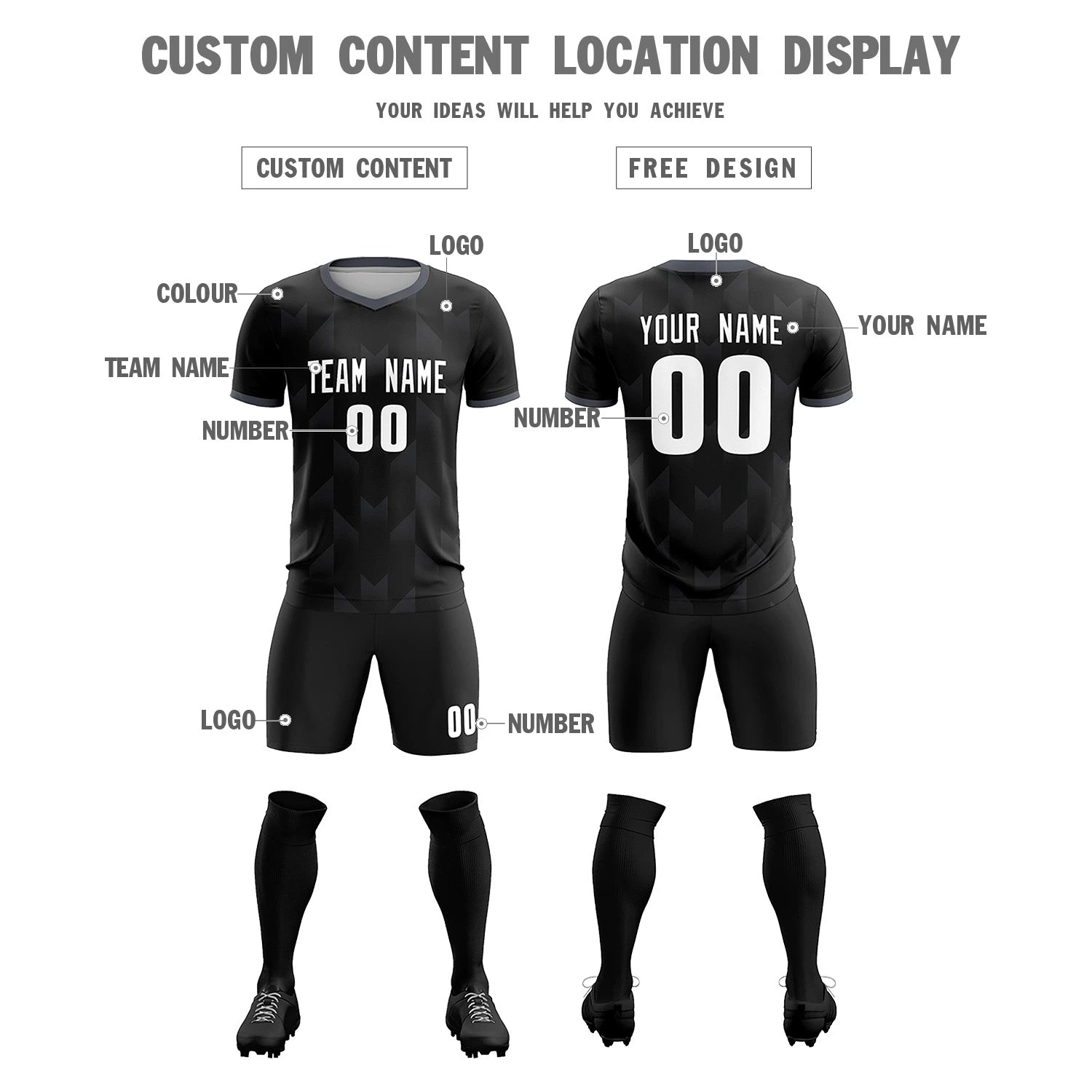 Custom Black Gray Men Uniform Soccer Sets Jersey