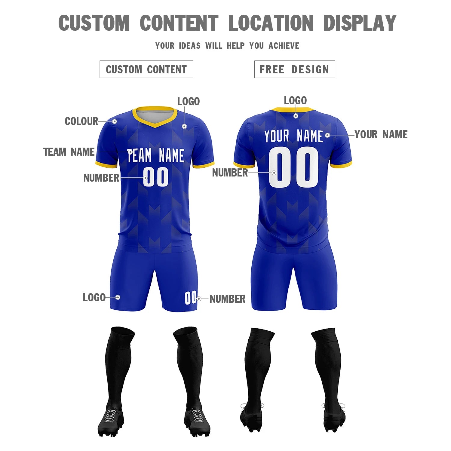 Custom Royal Blue Gold01 Men Uniform Soccer Sets Jersey