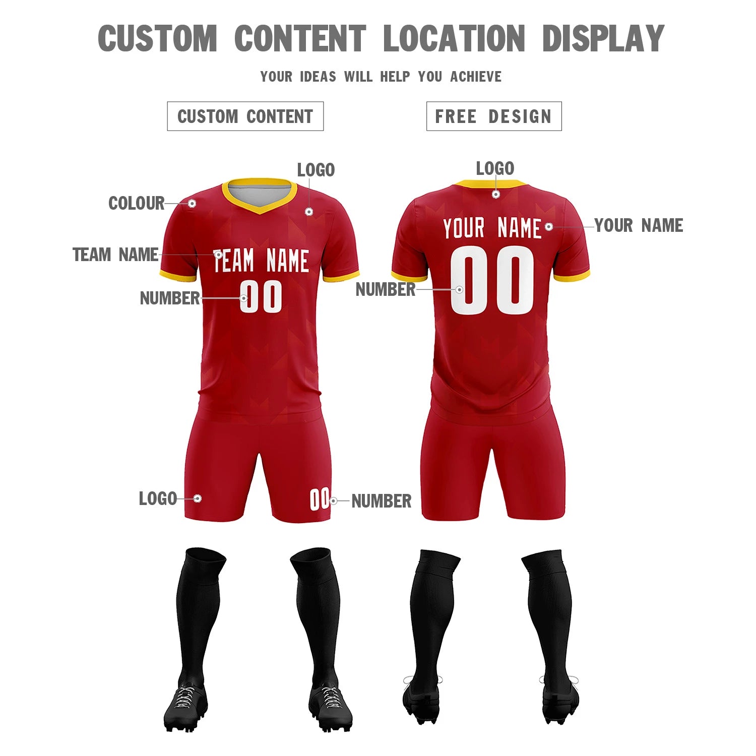 Custom Red Gold01 Men Uniform Soccer Sets Jersey
