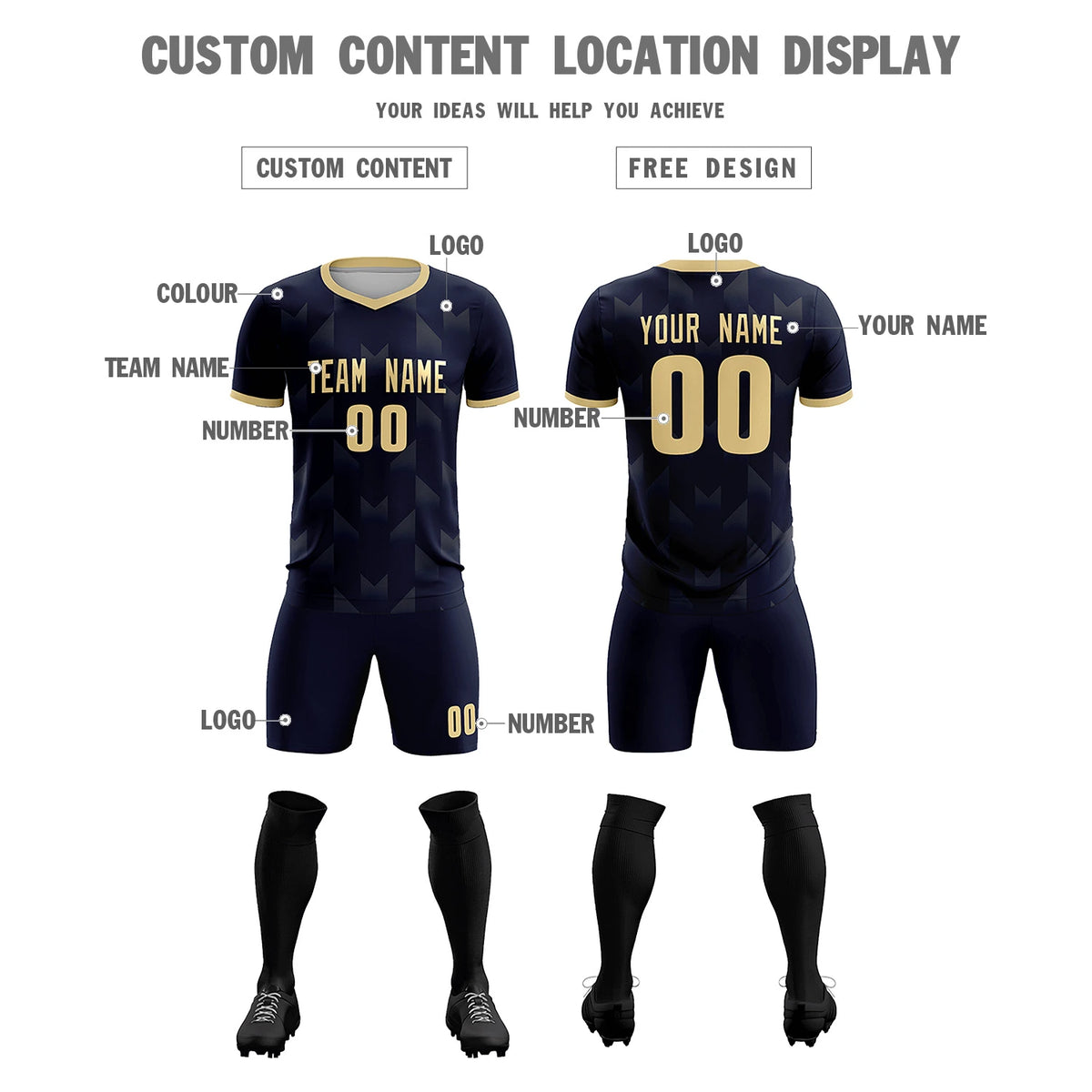 Custom Navy Khaki Men Uniform Soccer Sets Jersey