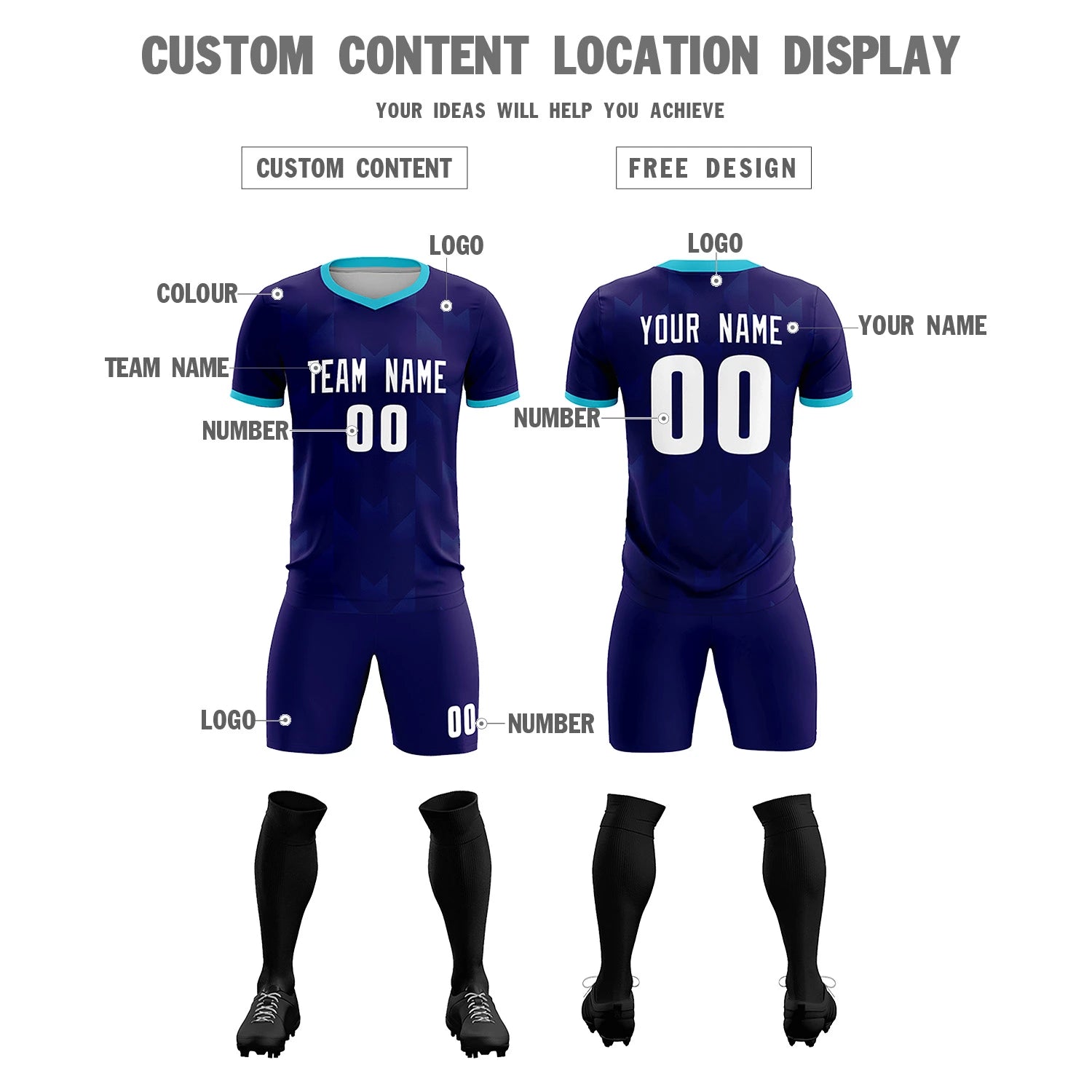 Custom Purple Sky Blue Men Uniform Soccer Sets Jersey