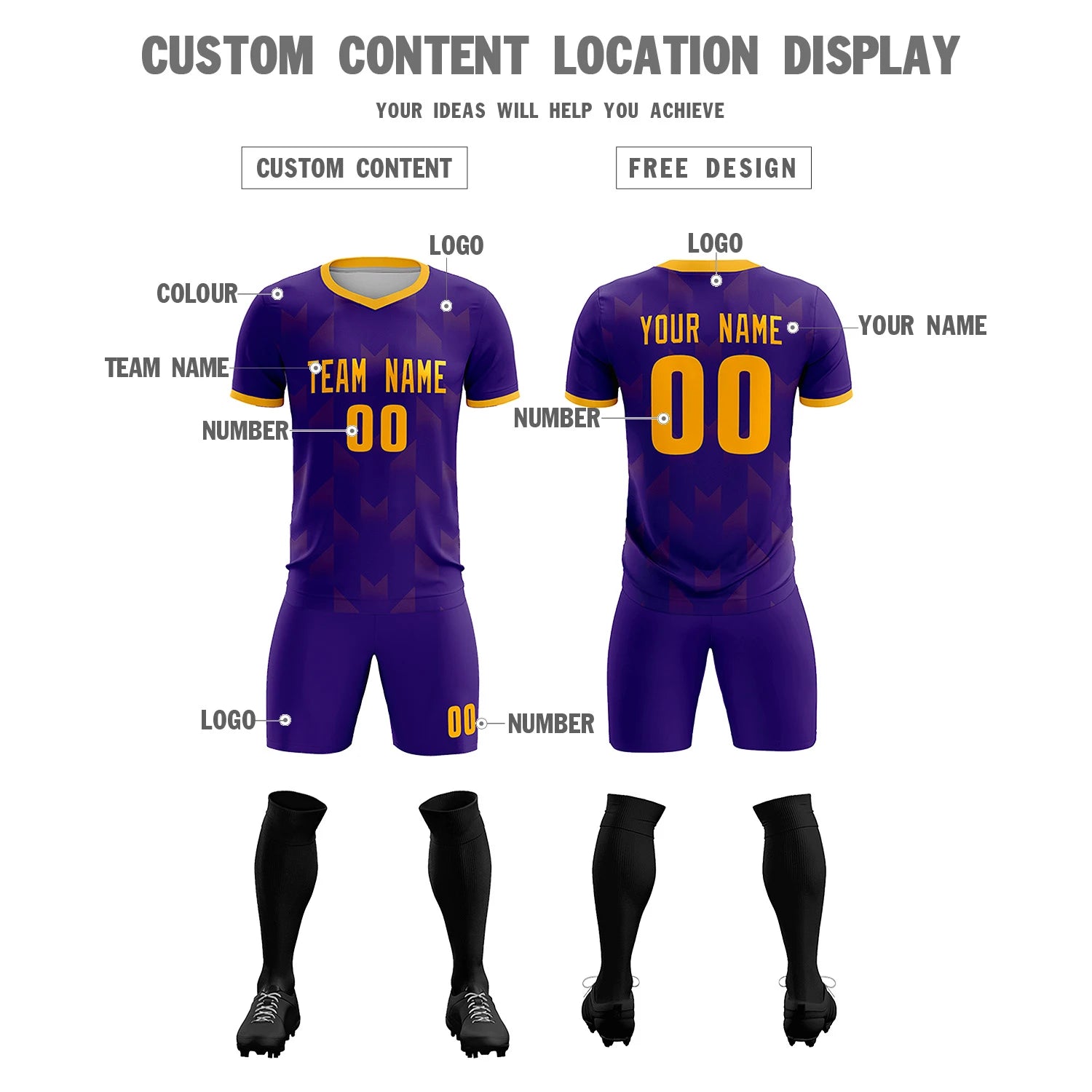 Custom Purple Yellow Men Uniform Soccer Sets Jersey