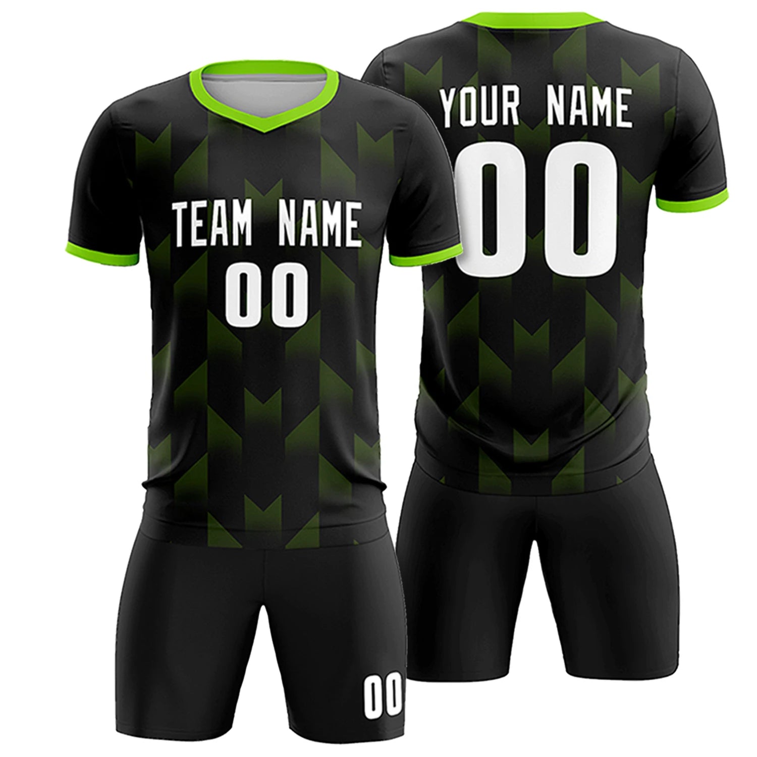 Custom Black Neon Green Men Uniform Soccer Sets Jersey