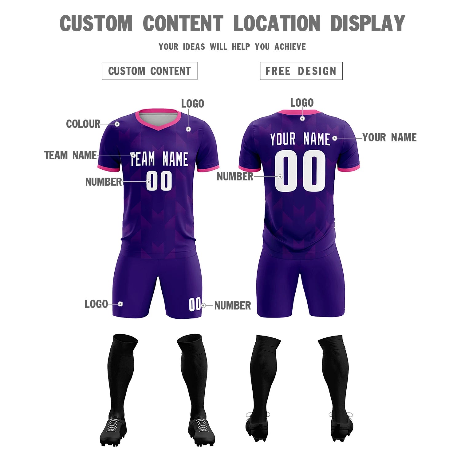 Custom Purple Pink Men Uniform Soccer Sets Jersey