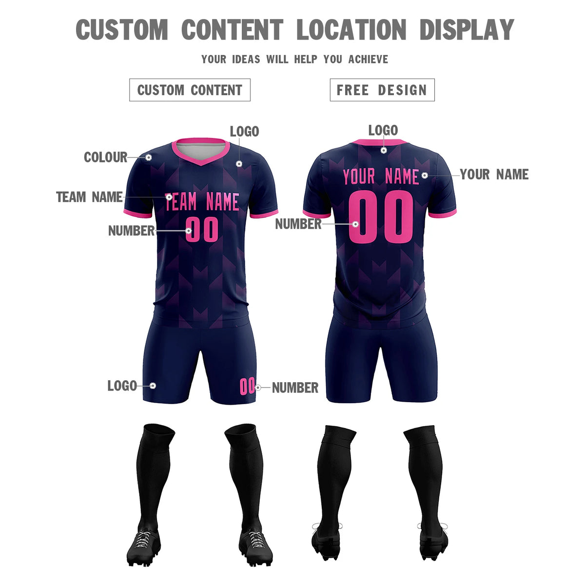Custom Navy Pink Men Uniform Soccer Sets Jersey