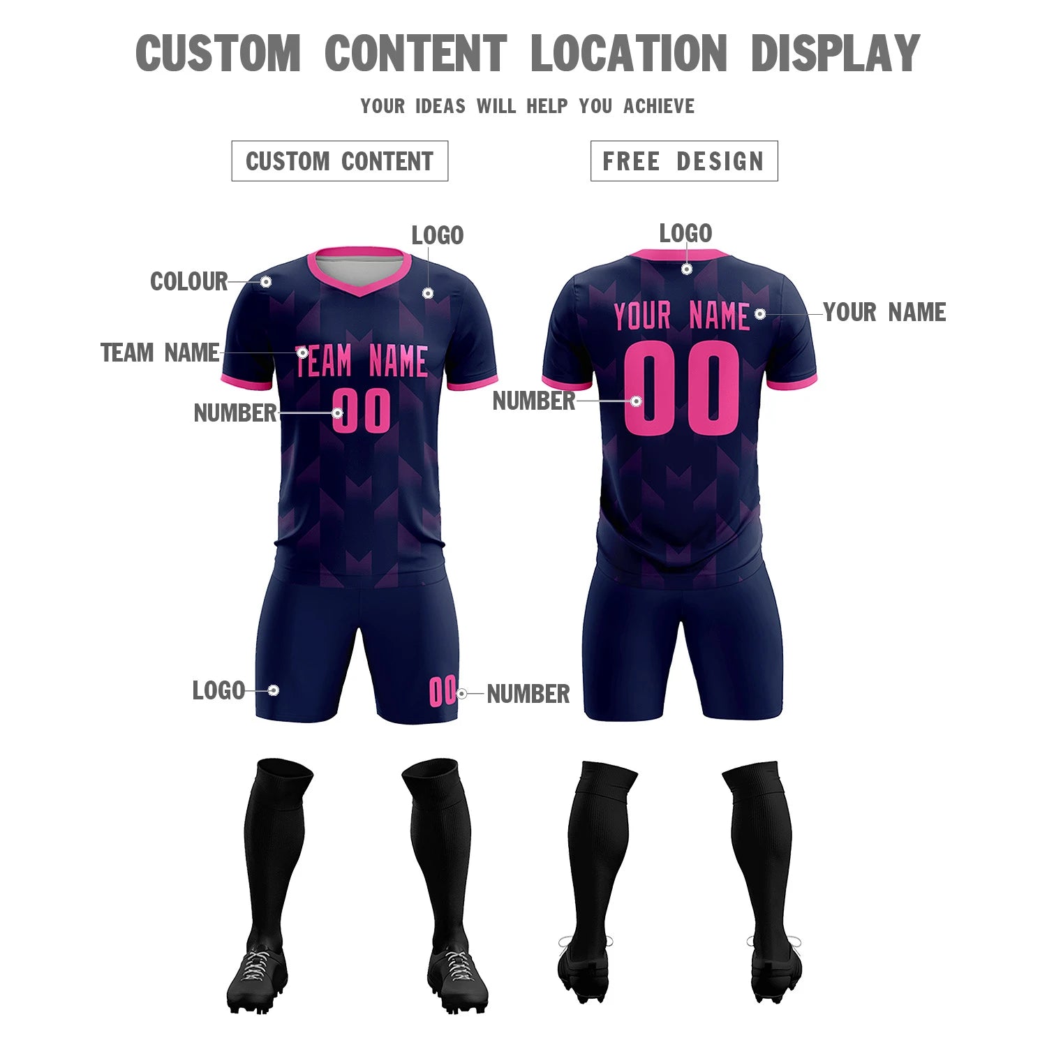 Custom Navy Pink Men Uniform Soccer Sets Jersey
