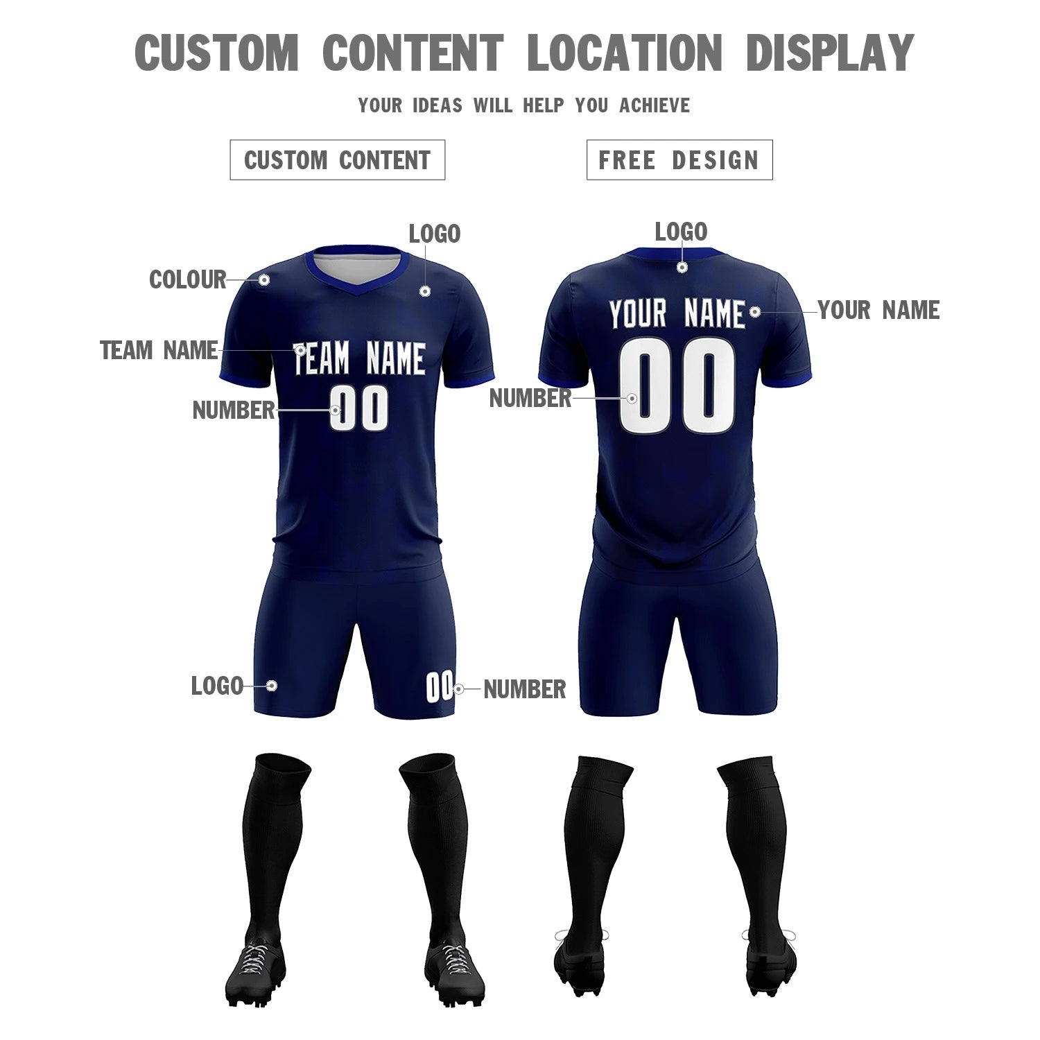 Custom Navy Royal Blue Men Uniform Soccer Sets Jersey