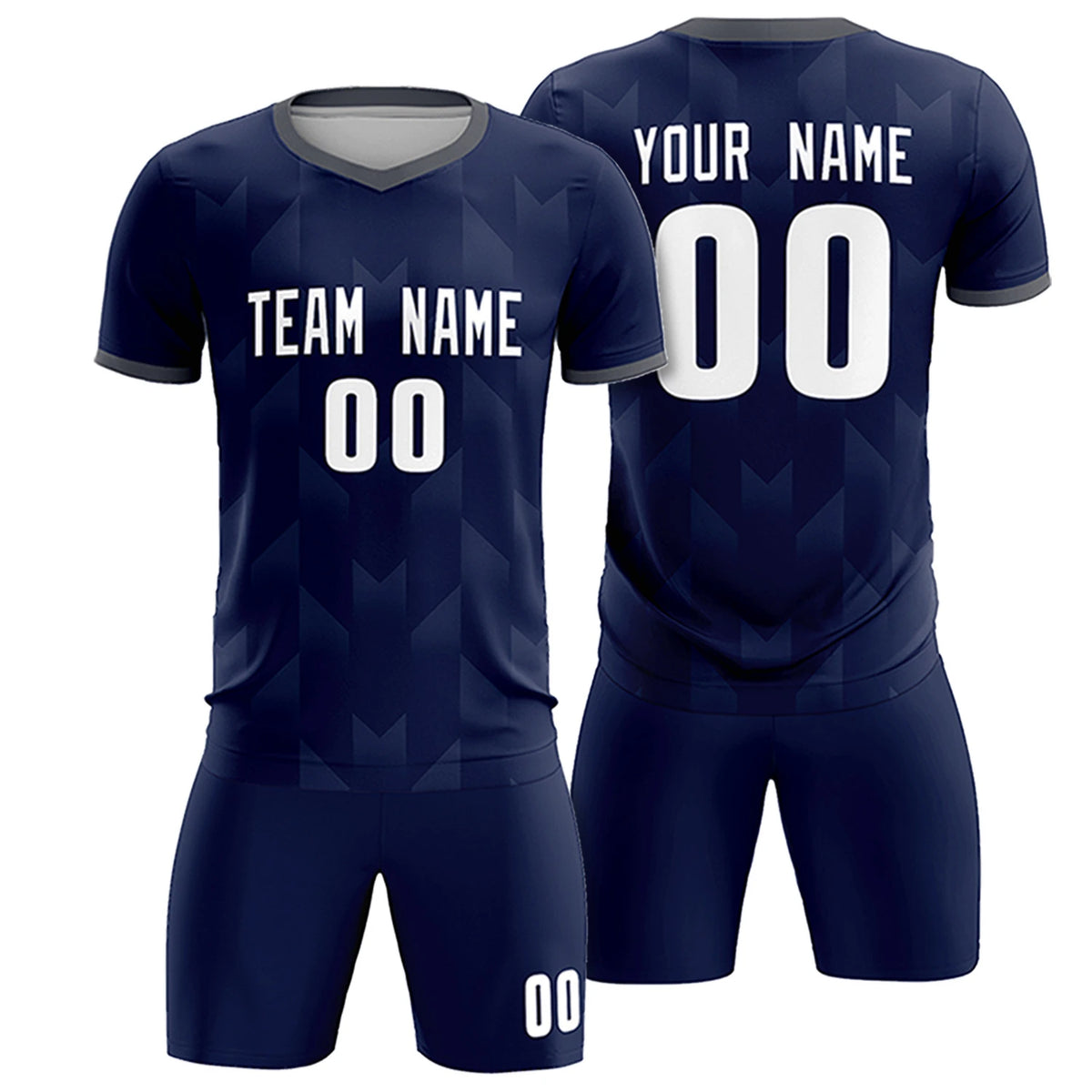 Custom Navy Gray Men Uniform Soccer Sets Jersey