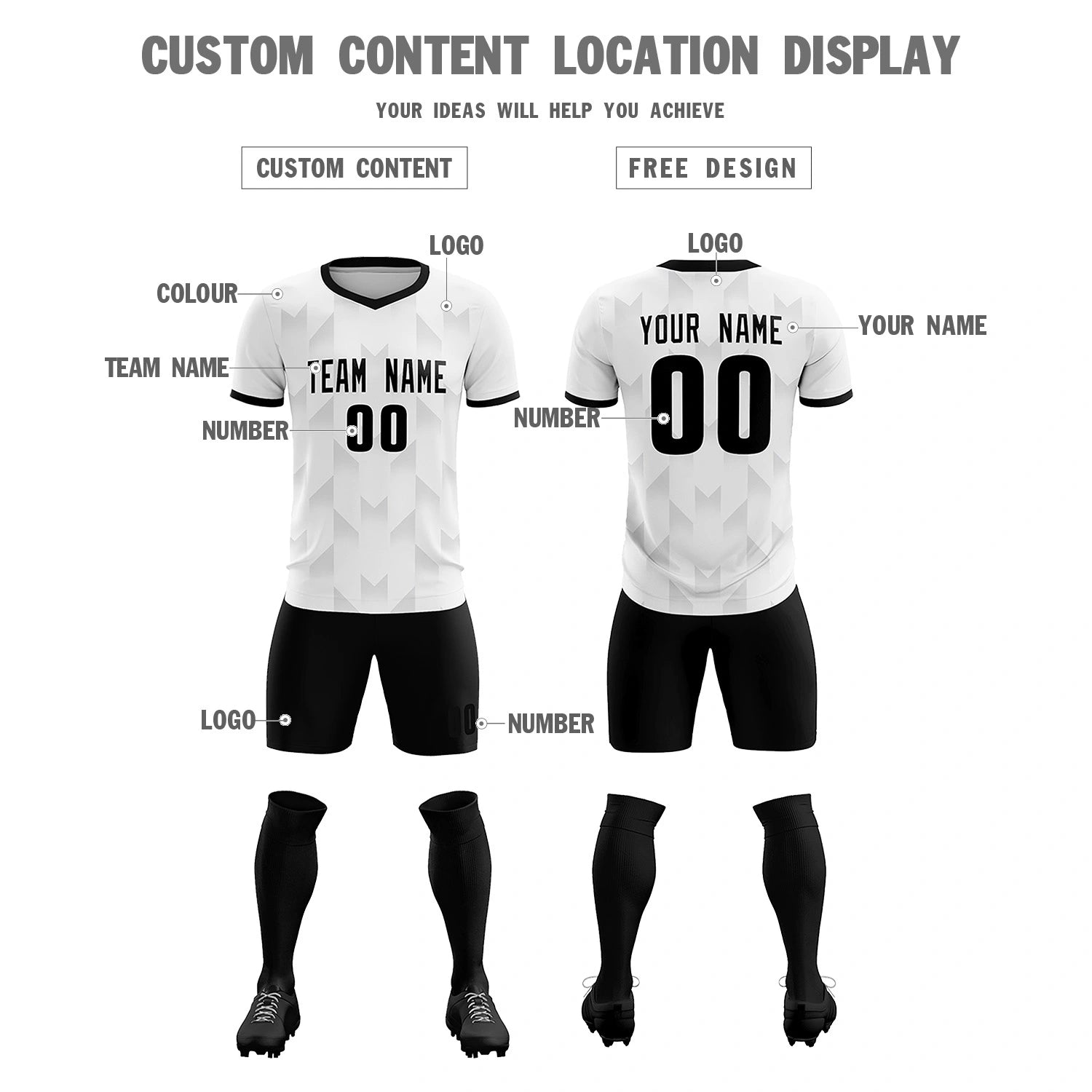Custom White Gray Men Uniform Soccer Sets Jersey