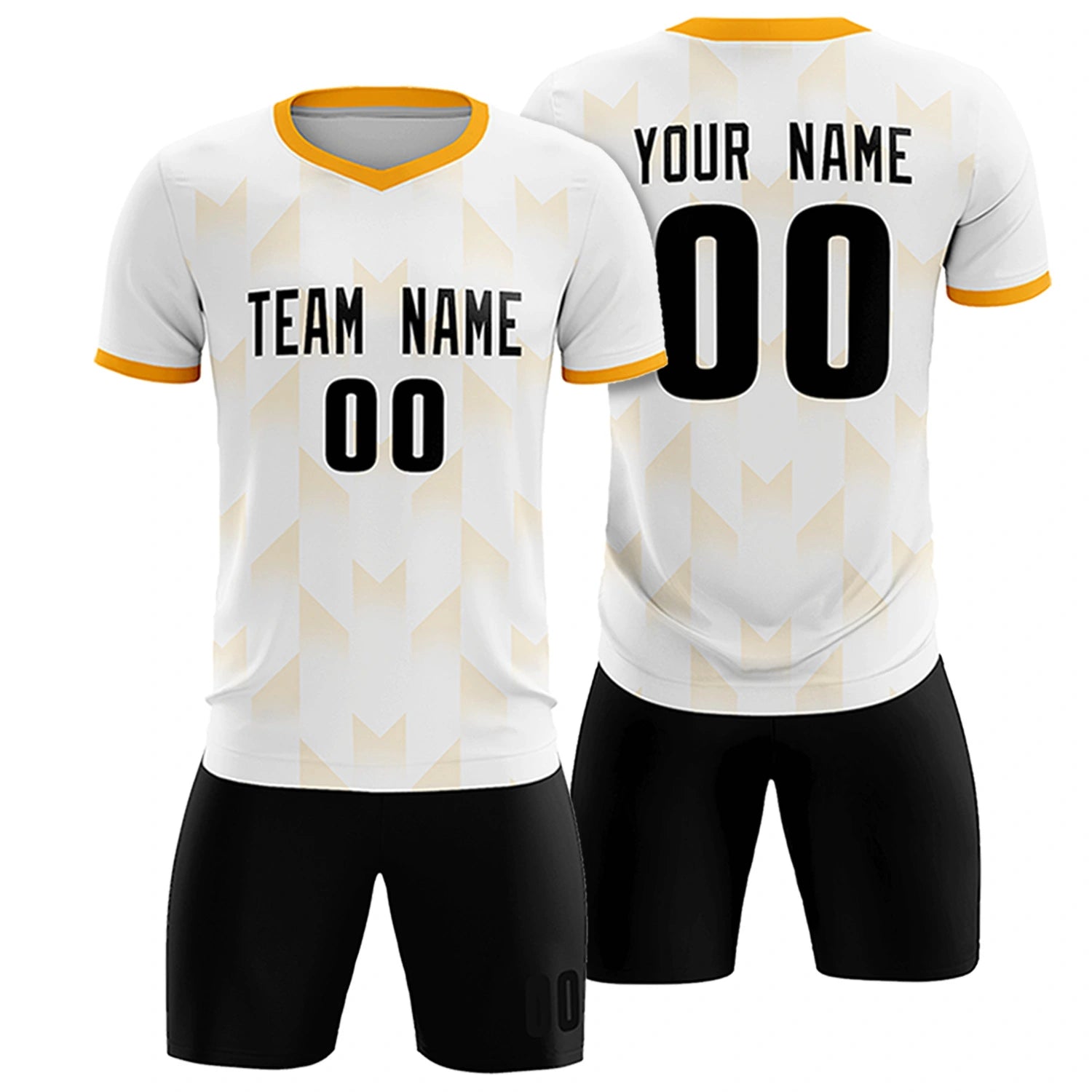 Custom White Yellow Men Uniform Soccer Sets Jersey
