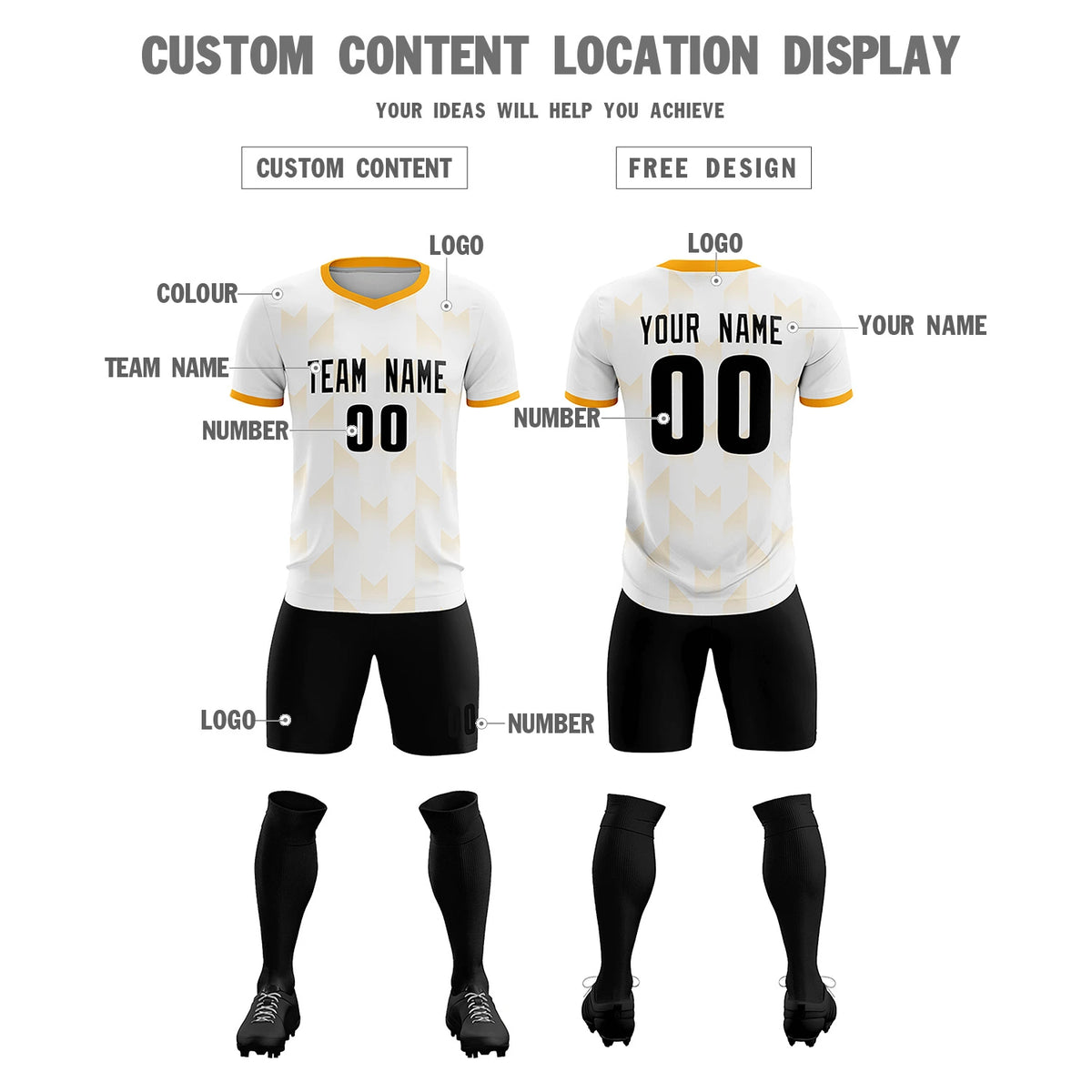 Custom White Yellow Men Uniform Soccer Sets Jersey