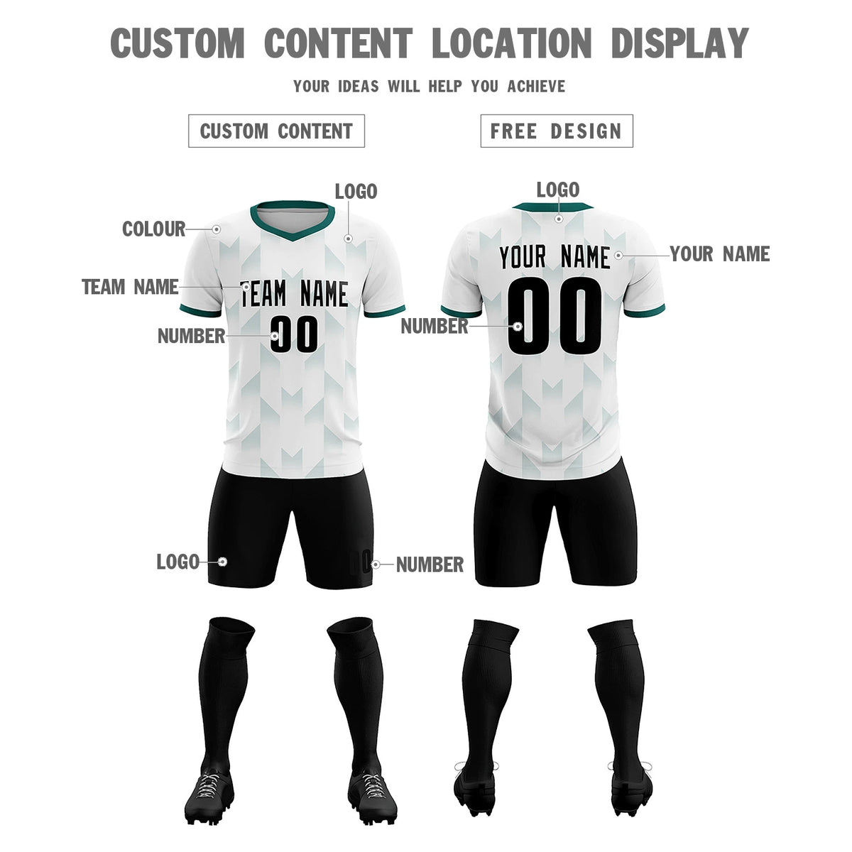Custom White Aqua Men Uniform Soccer Sets Jersey