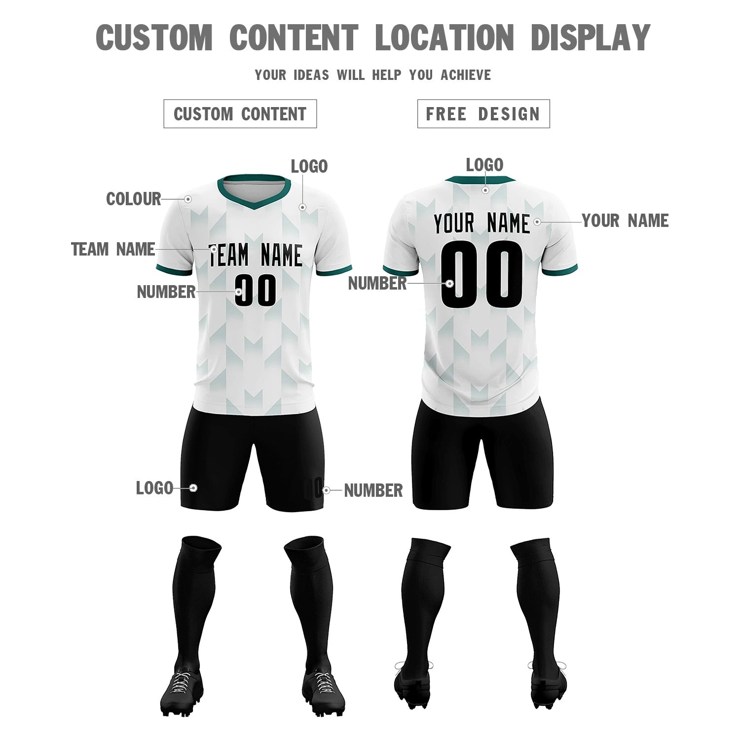 Custom White Aqua Men Uniform Soccer Sets Jersey