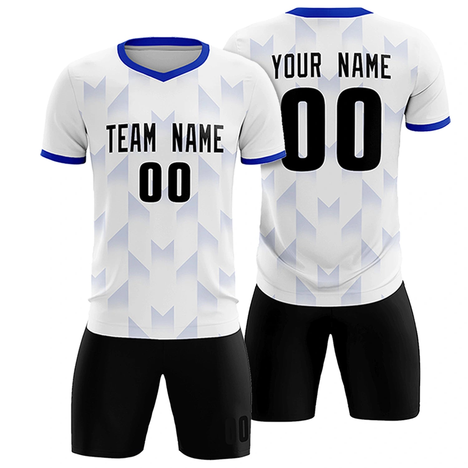 Custom White Royal Blue Men Uniform Soccer Sets Jersey