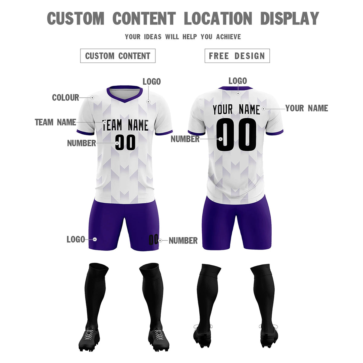 Custom White Purple Men Uniform Soccer Sets Jersey