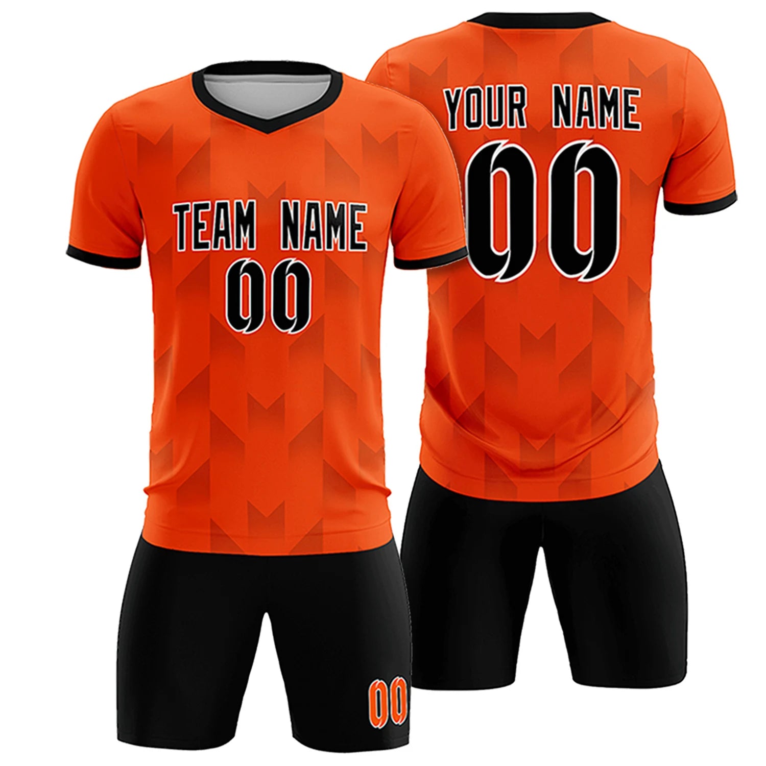 Custom Orange Black Men Uniform Soccer Sets Jersey
