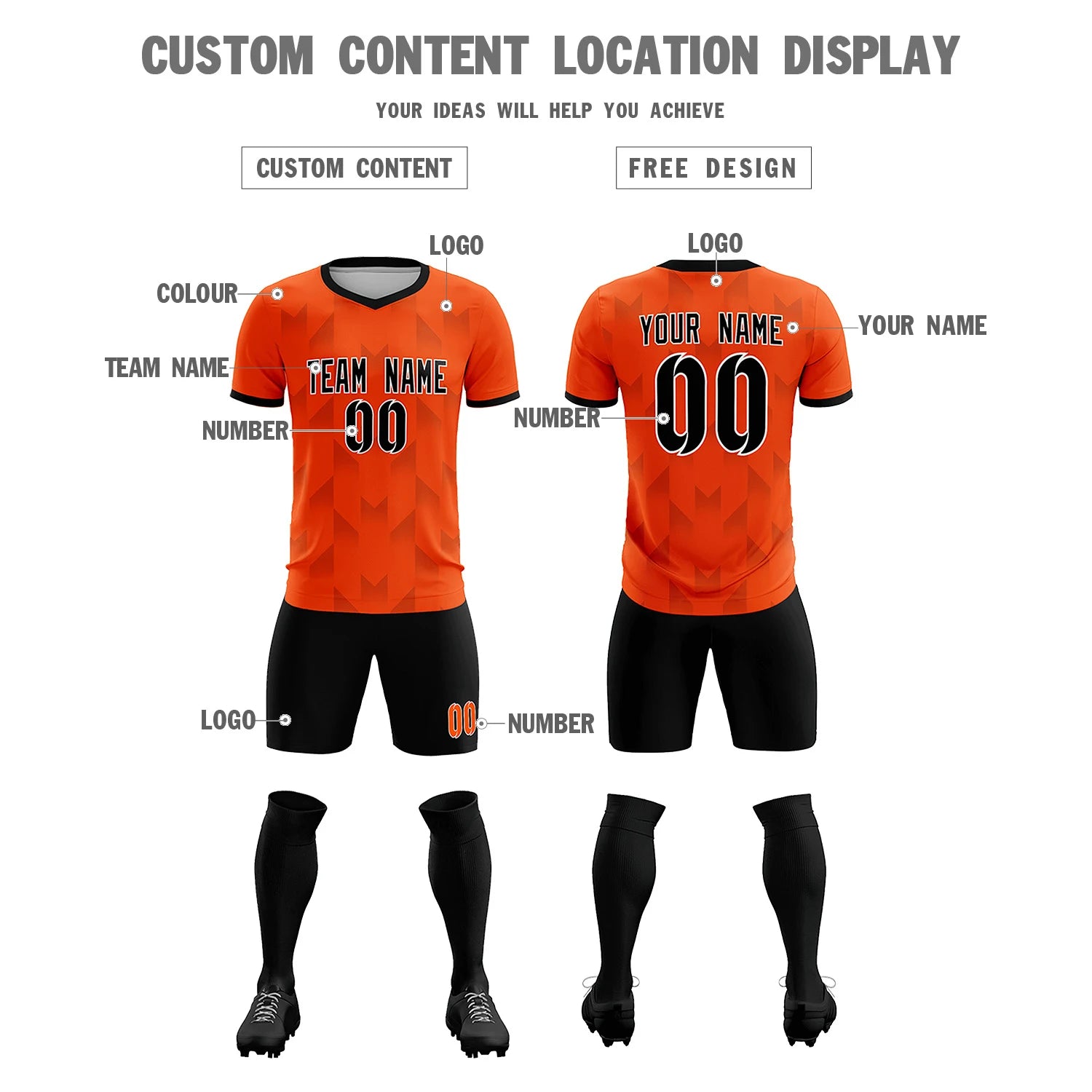 Custom Orange Black Men Uniform Soccer Sets Jersey
