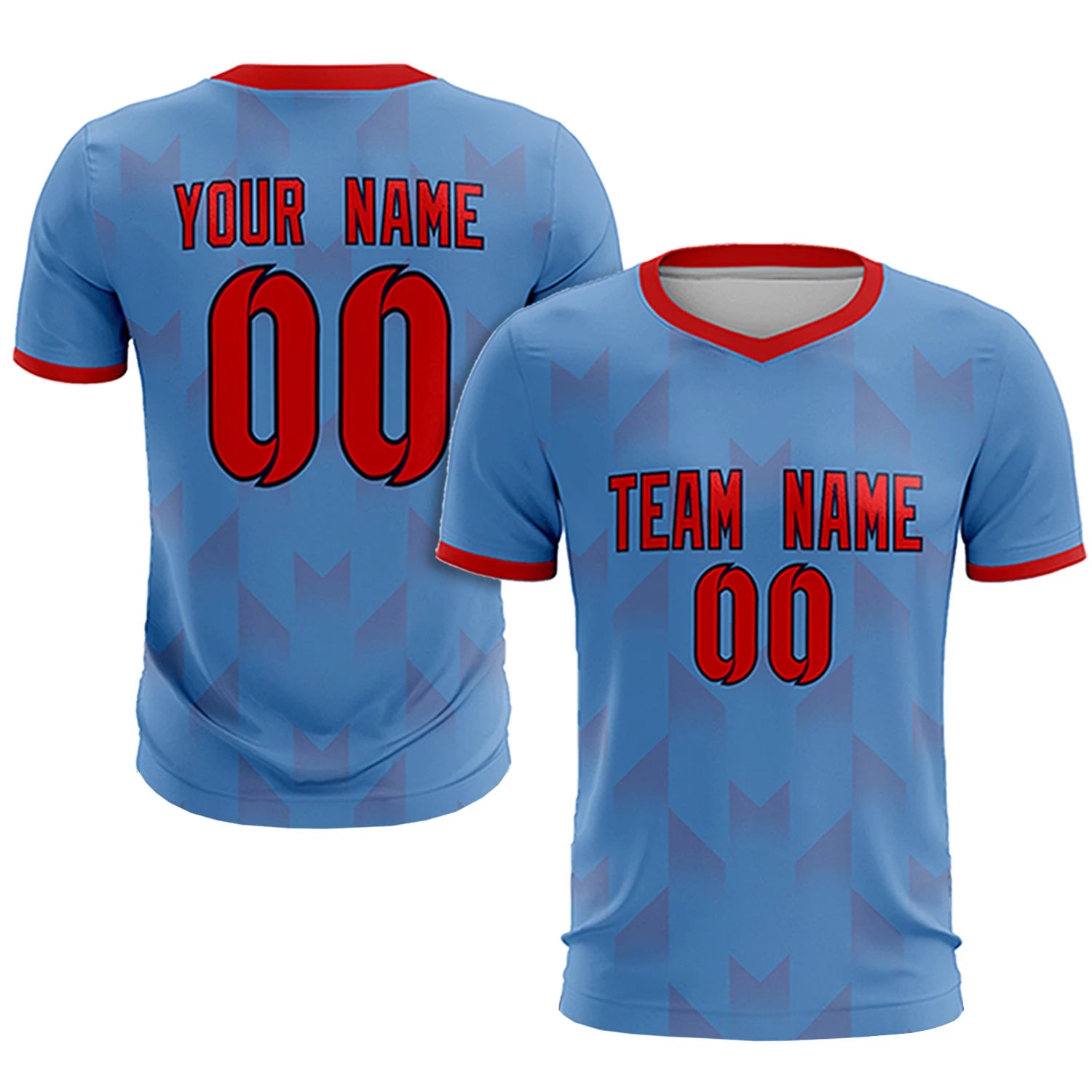 Custom Light Blue Red Men Uniform Soccer Sets Jersey