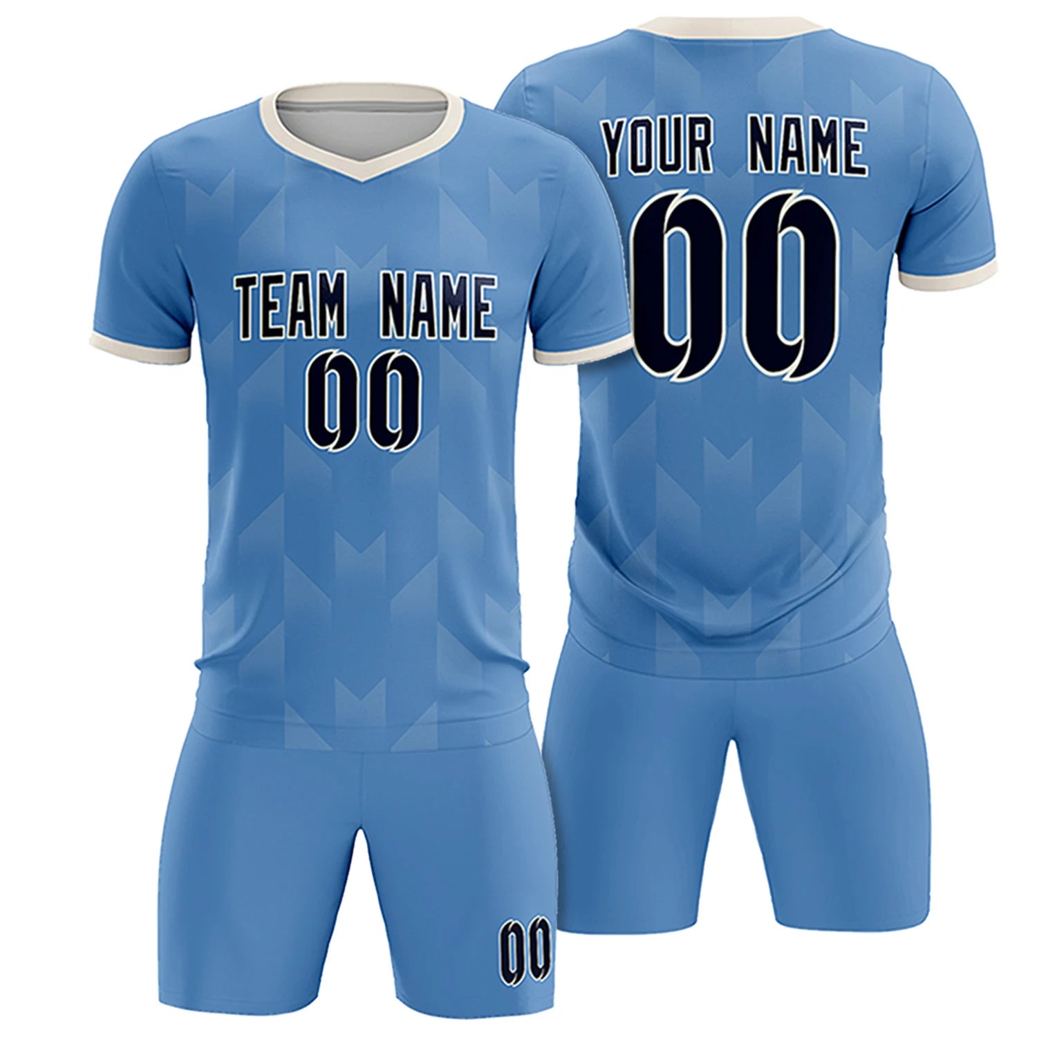 Custom Light Blue Cream Men Uniform Soccer Sets Jersey