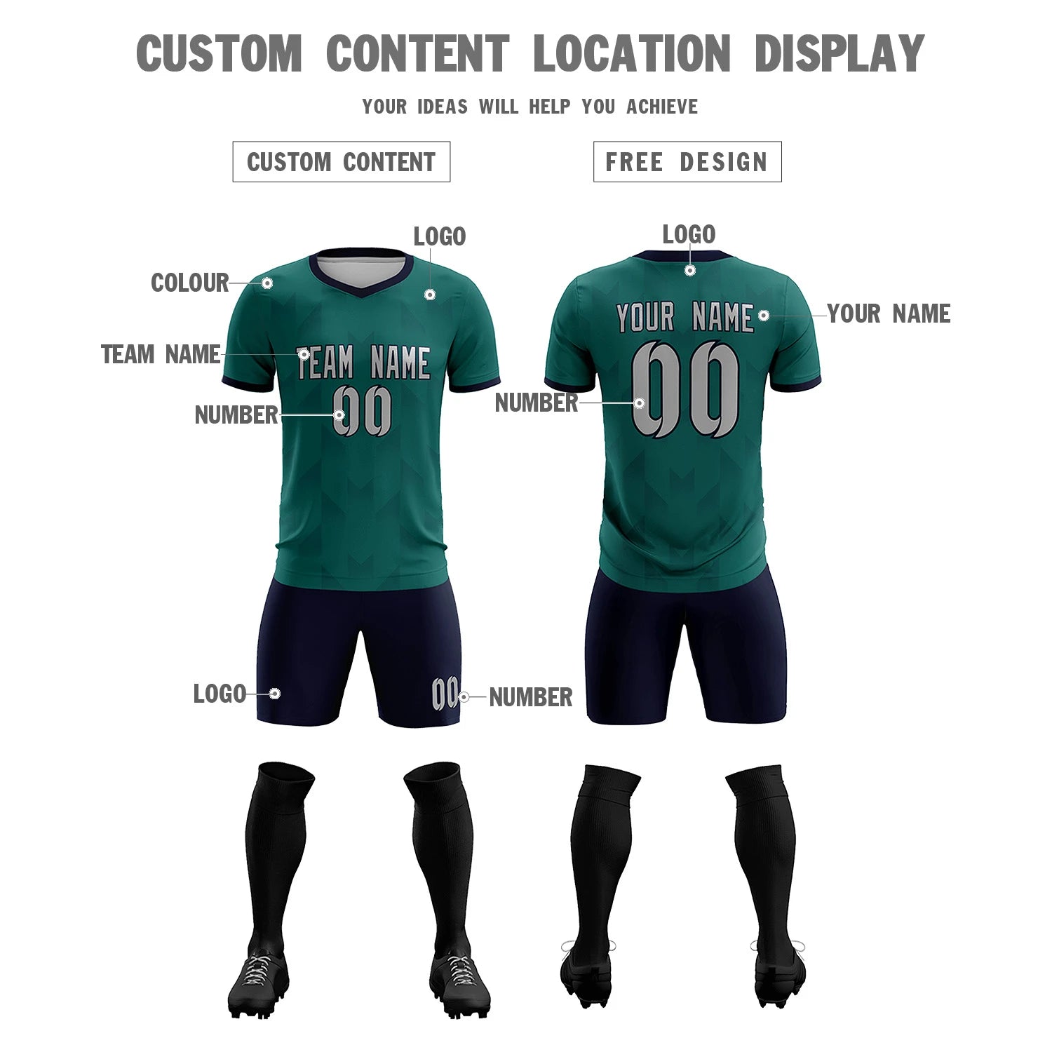 Custom Midnight Green Navy Men Uniform Soccer Sets Jersey