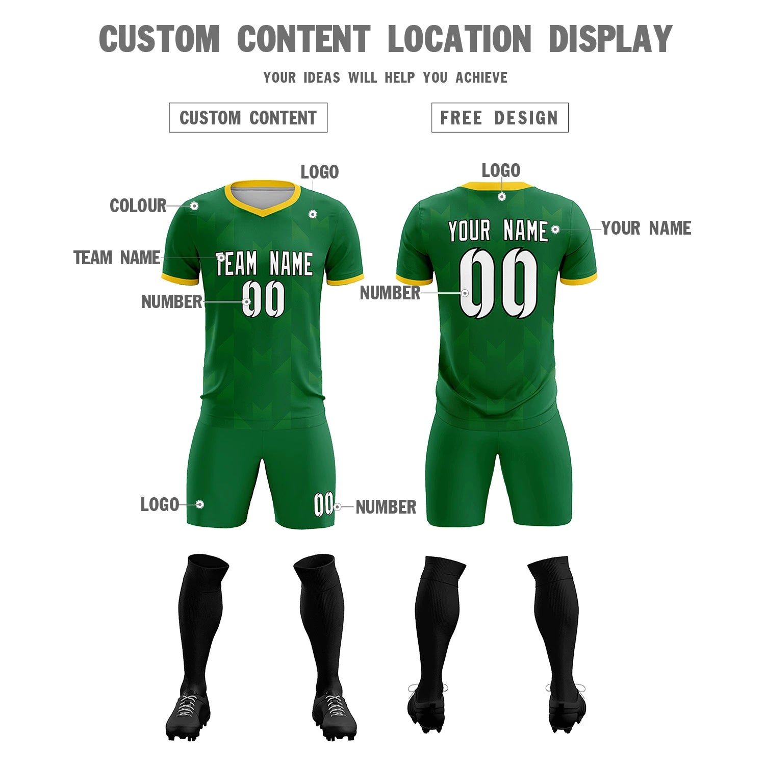 Custom Kelly Green Gold01 Men Uniform Soccer Sets Jersey