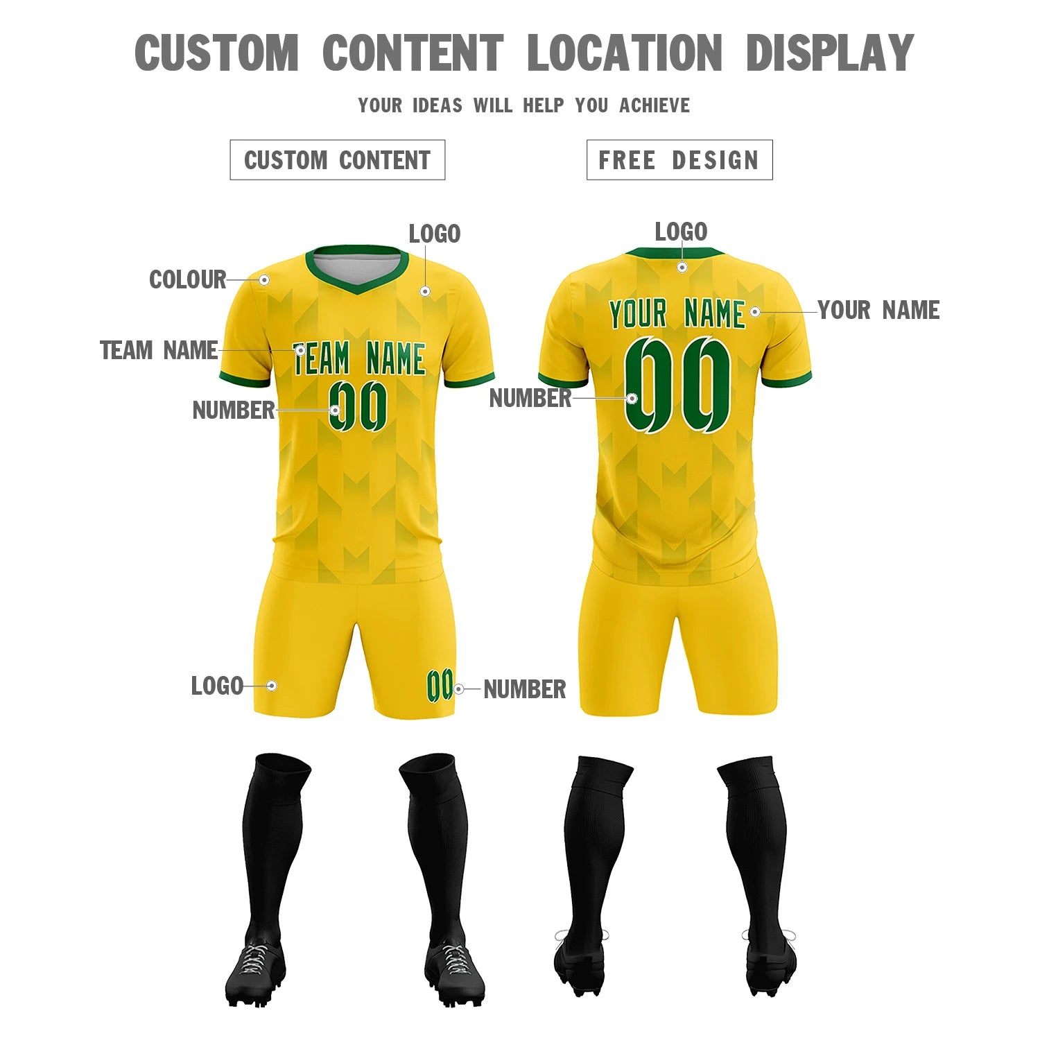 Custom Gold01 Kelly Green Men Uniform Soccer Sets Jersey