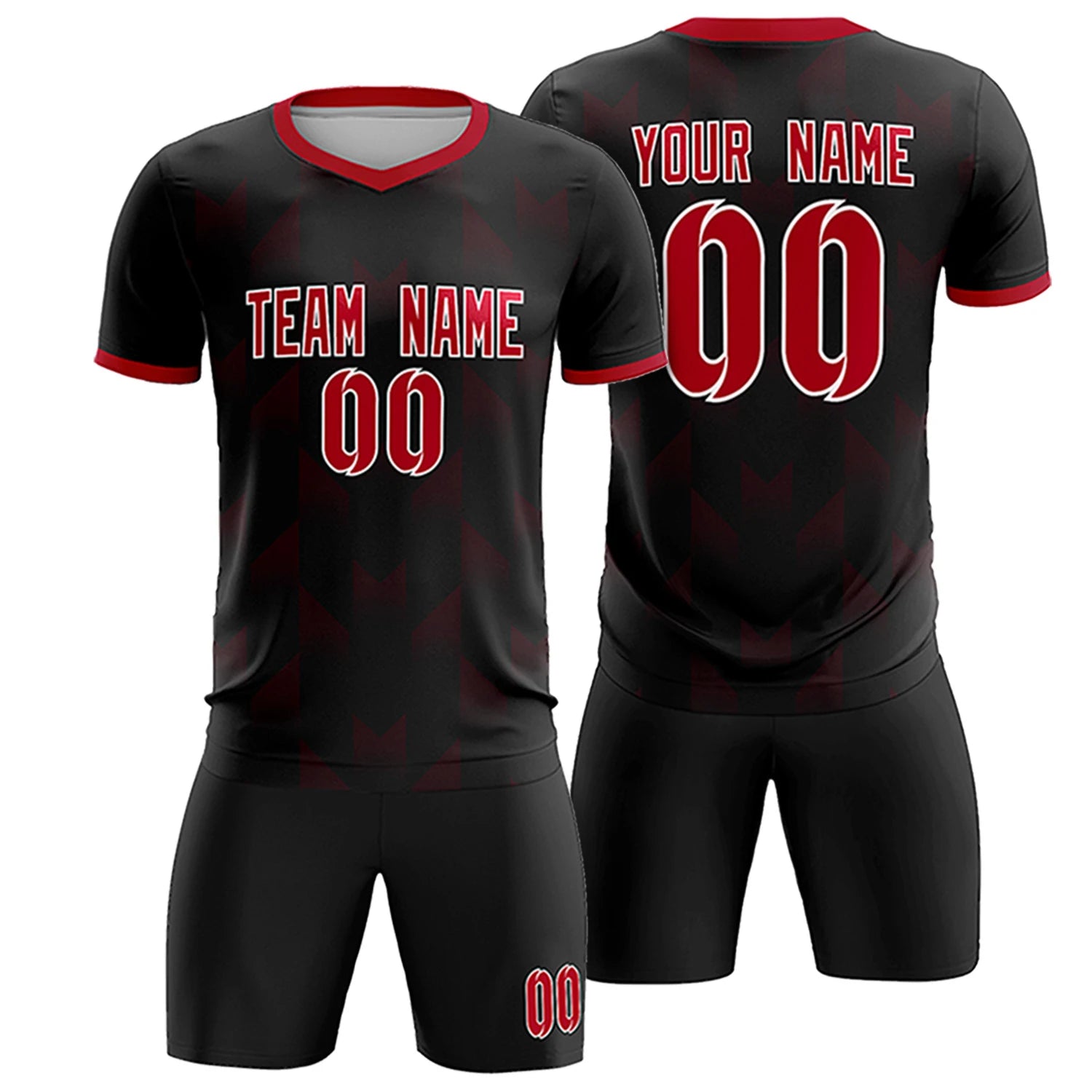 Custom Black Red Men Uniform Soccer Sets Jersey