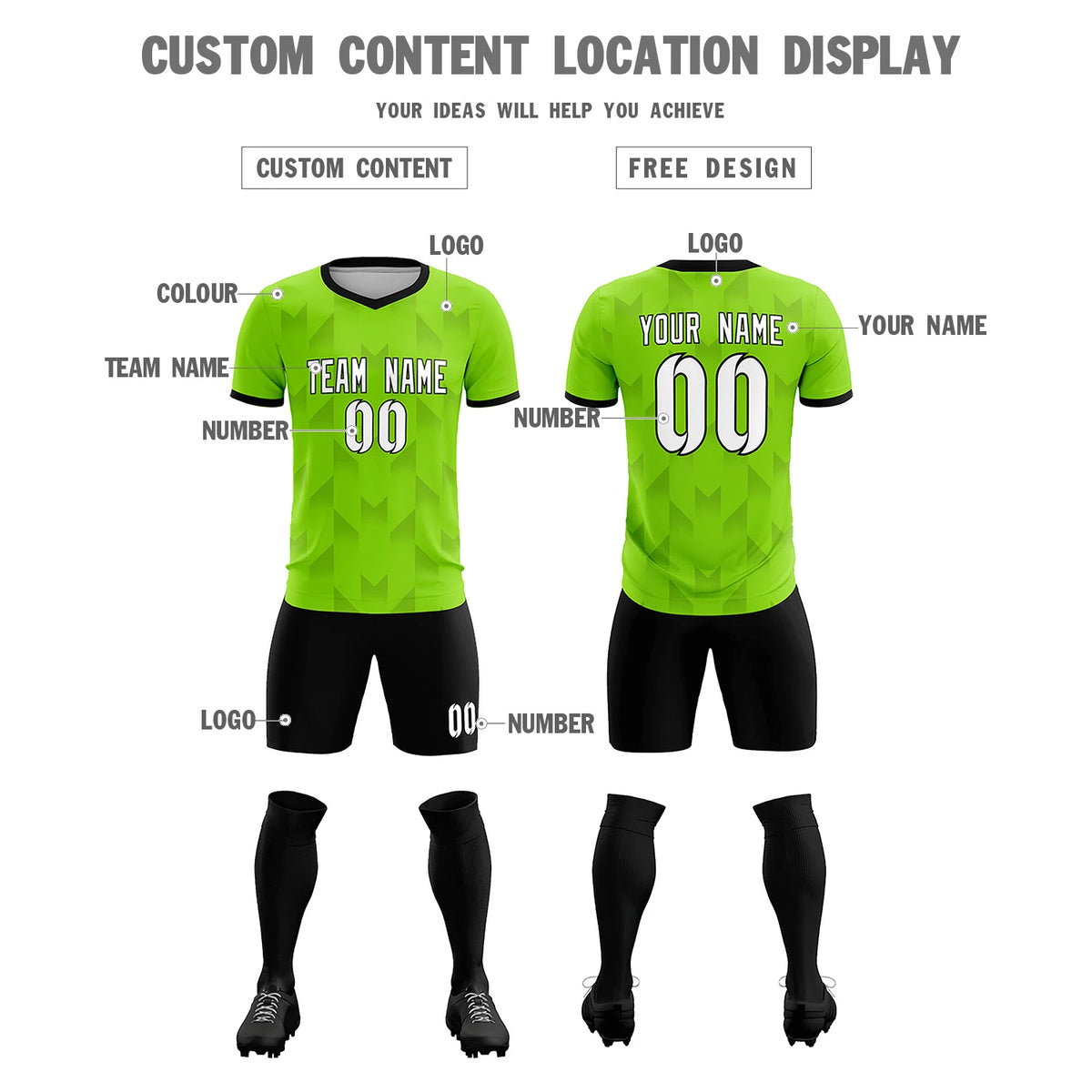 Custom Neon Green Black Men Uniform Soccer Sets Jersey